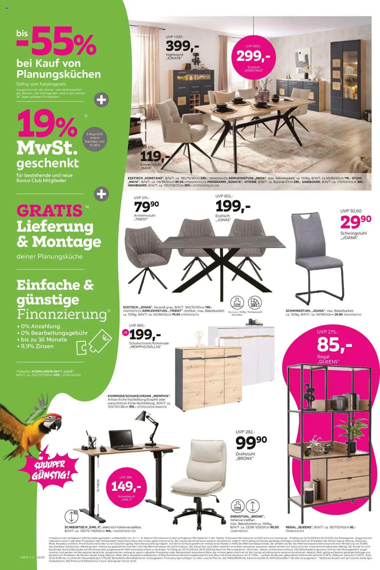 Mömax Prospekt 	 – gültig ab 20.10.2025 | Seite: 2 | Produkte: Wohnlandschaft, Esstisch, Stuhl, Backofen