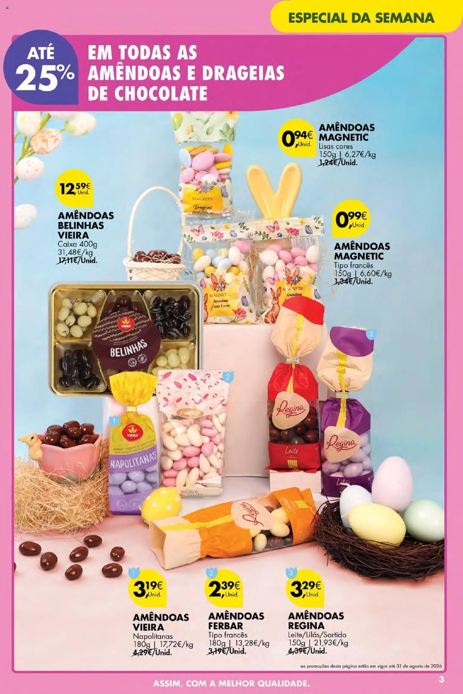 Pingo Doce Poupe Esta Semana Açores │ válido de 26.03.2026 | Página: 3 | Produtos: Amêndoas, Caixa, Chocolate