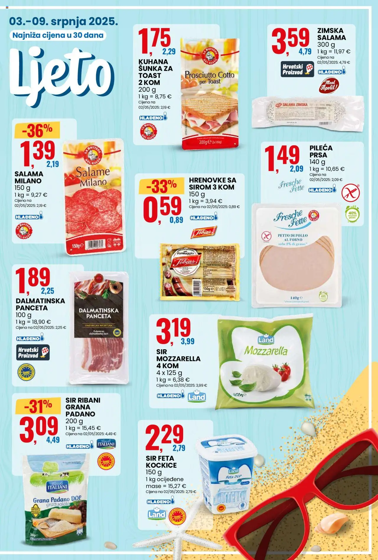 Eurospin katalog | vrijedi od 03.07.2025 | Stranica: 3 | Proizvodi: Feta, Mozzarella, Panceta, Pileća prsa