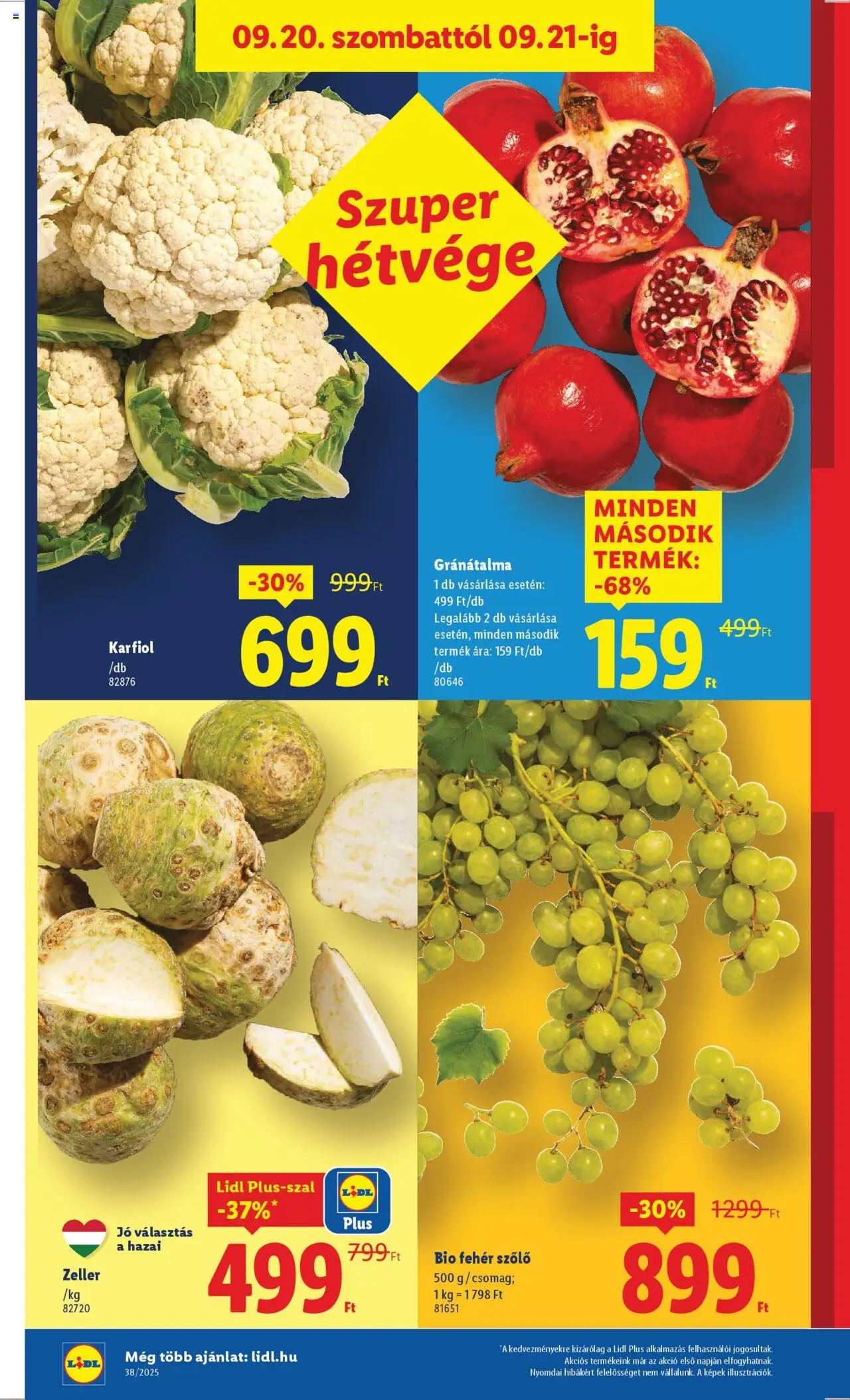 Lidl akciós ujság - amely érvényes a következő dátumtól: 18.09.2025 | Oldal: 50 | Termékek: Szőlő, Karfiol, Zeller, Gránátalma