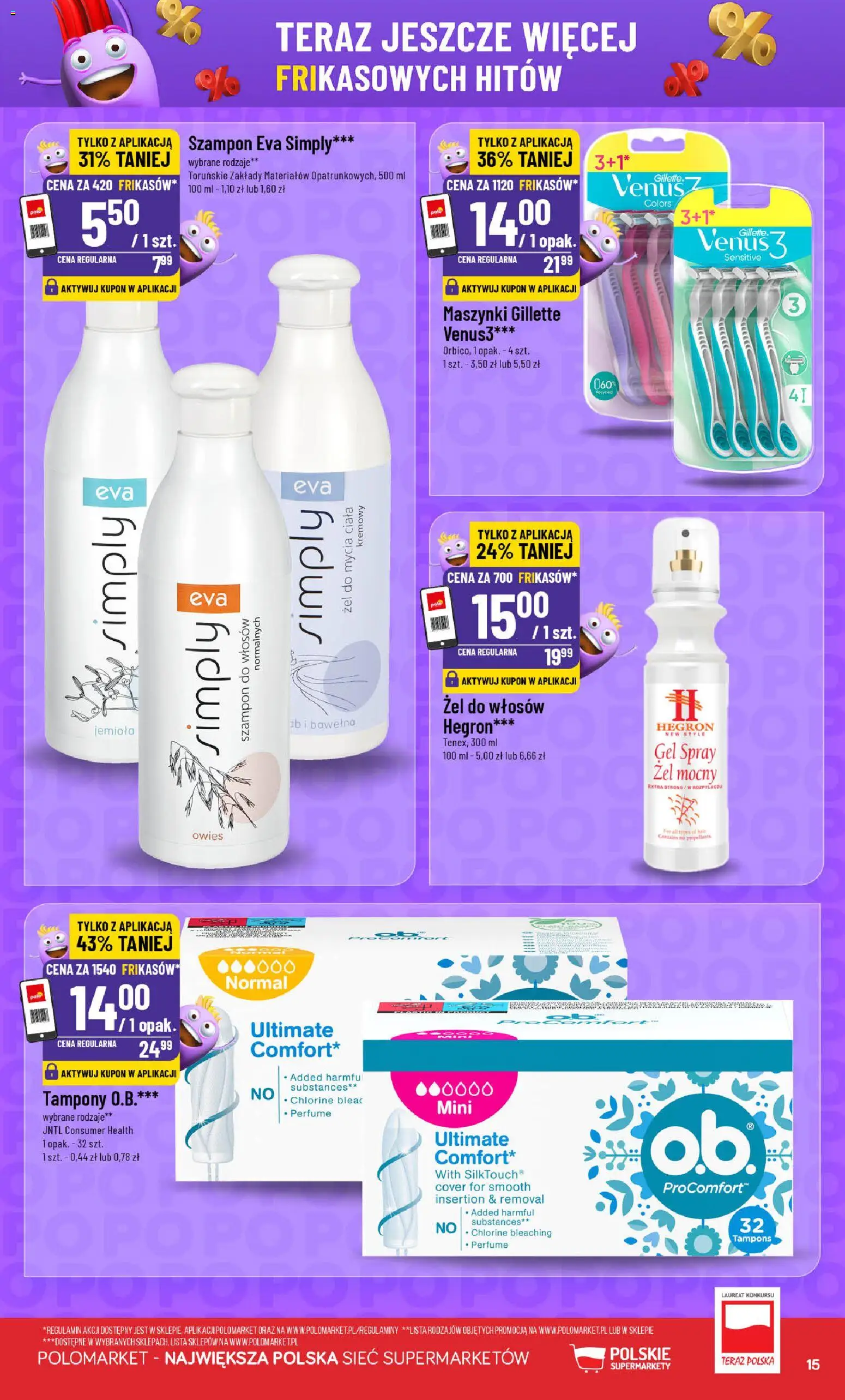POLOmarket Gazetka - Frikasowe Hity od 12.11.2025 | Strona: 15 | Produkty: Gillette, Tampony, Szampon