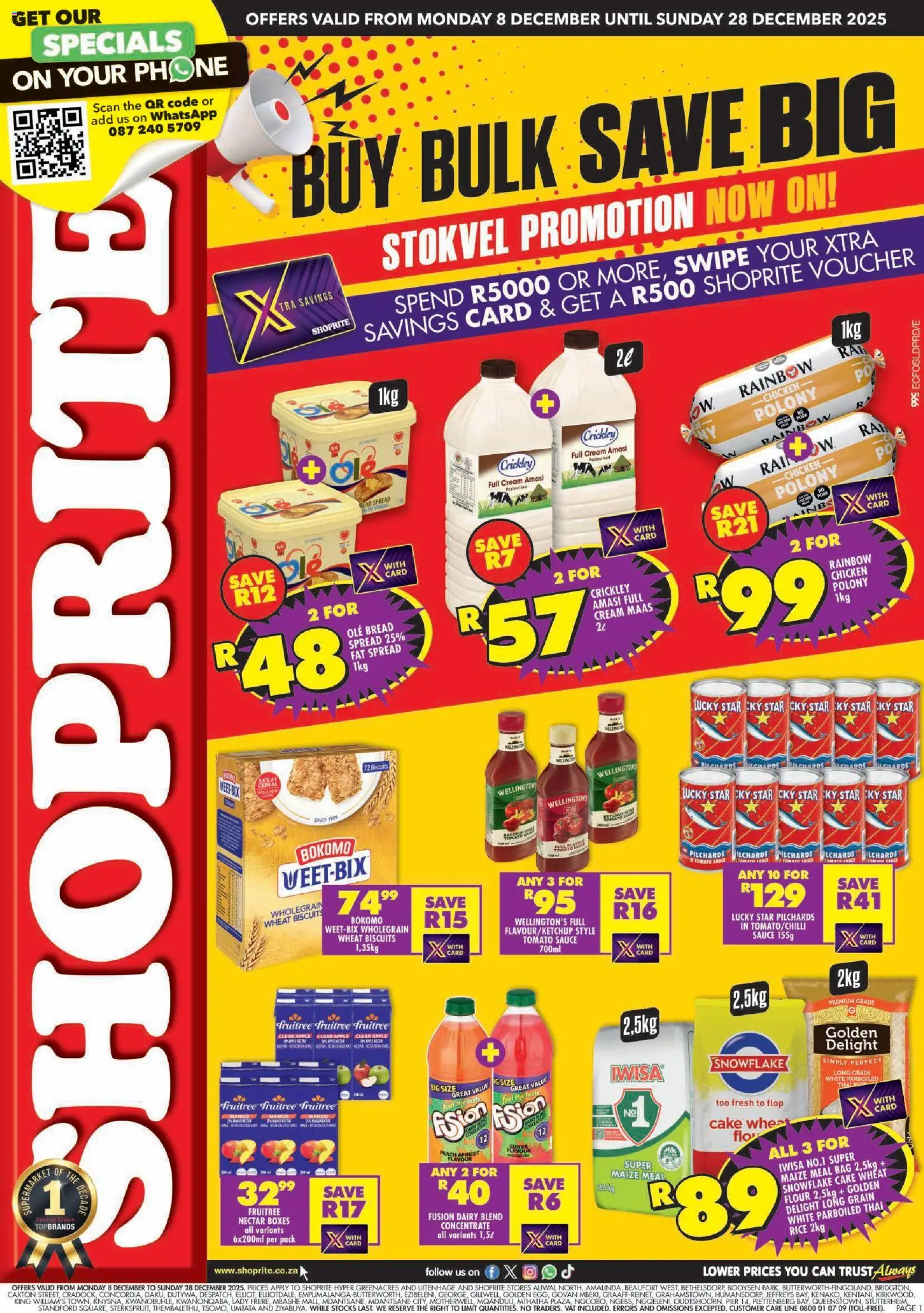 New Shoprite catalogue – valid from 08.12.2025 | Page: 1 | Products: Wellingtons, Maize meal, Chicken, Fat spread