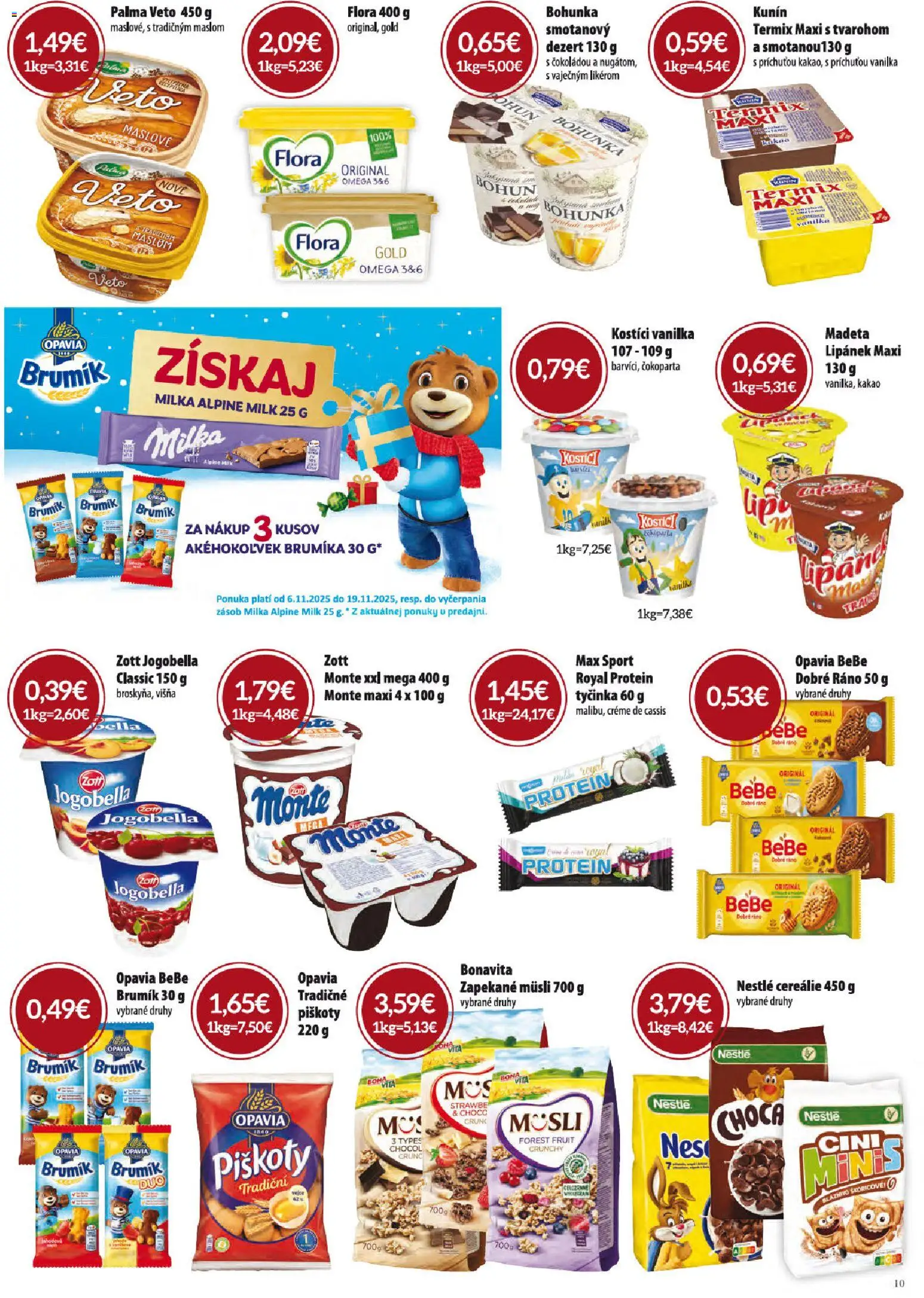 Nové CBA Verex akcie – leták je platný od 06.11.2025 | Strana: 10 | Produkty: Protein, Milka, Flora, Kakao