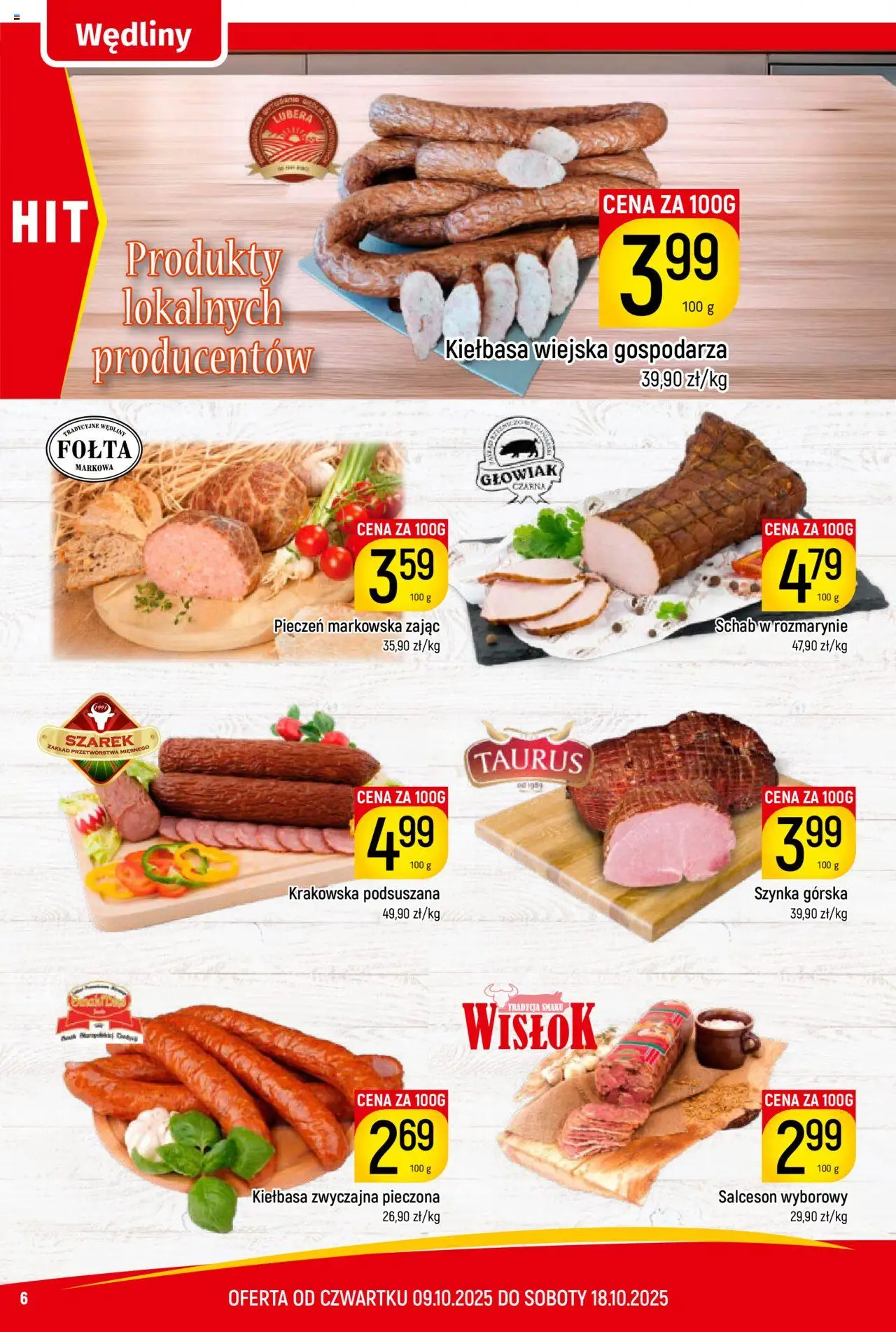Piotruś Pan Gazetka od 09.10.2025 | Strona: 6 | Produkty: Kiełbasa, Schab, Szynka, Wędliny