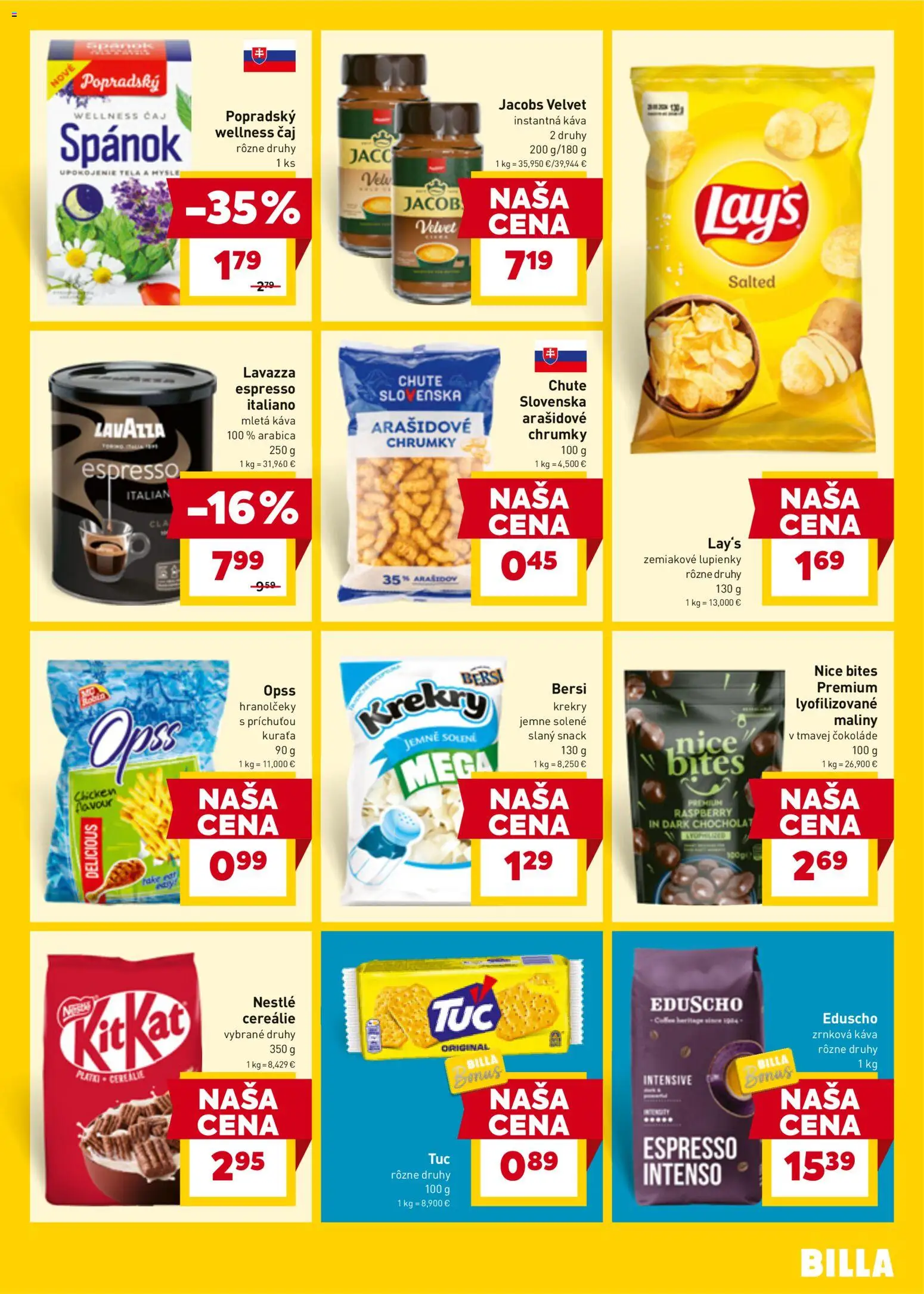 Nové Billa akcie – leták je platný od 30.03.2026 | Strana: 19 | Produkty: Káva, Čaj, Cereálie, Maliny