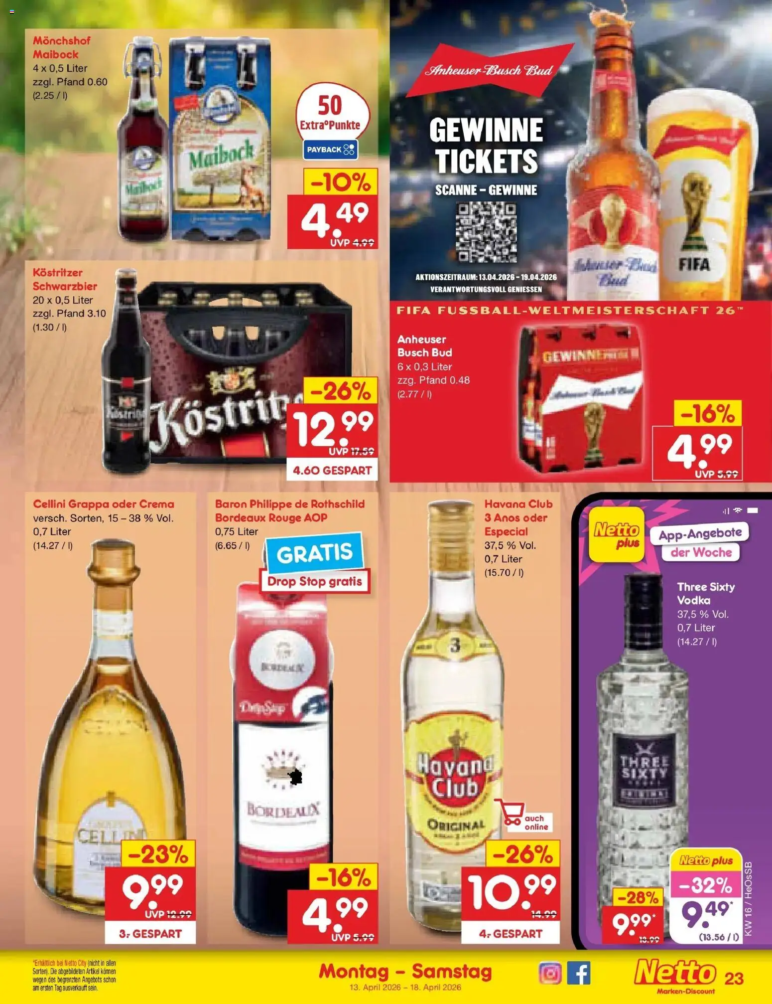 Netto Marken-Discount Prospekt Kröpelin	 – gültig ab 13.04.2026 | Seite: 33 | Produkte: Havana club, Kostritzer, Rouge, Vodka
