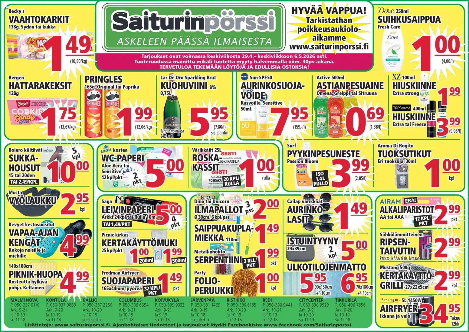 Saiturinpörssi tarjoukset – voimassa 29.04.2026 alkaen | Sivu: 1 | Tuotteet: Grilli, Astianpesuaine, Housut, Greippi