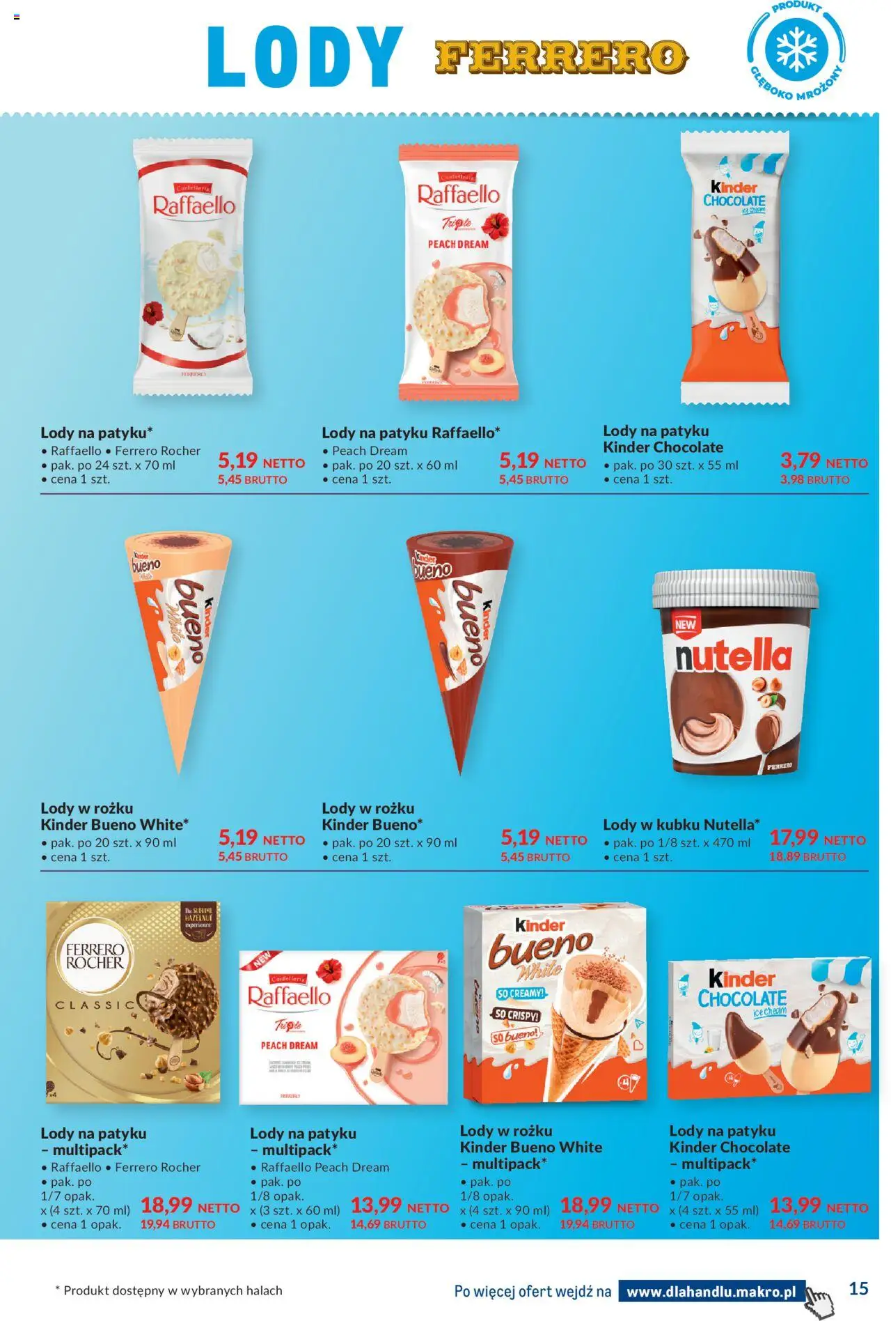 Makro Gazetka - Dystrybucja do sklepów od 19.08.2025 | Strona: 15 | Produkty: Nutella, Kinder Bueno, Lody na patyku, Lody