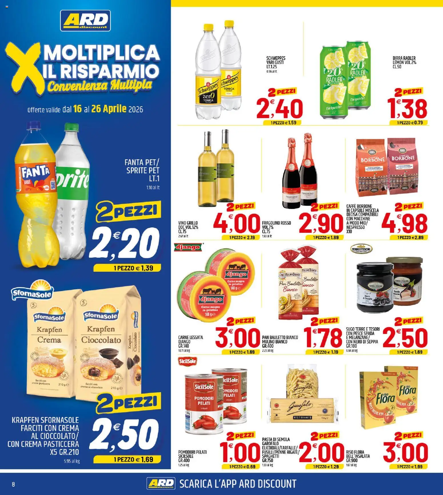 Volantino ARD Discount del 16.04.2026 | Pagina: 8 | Prodotti: Cioccolato, Pesce, Vino, Fanta