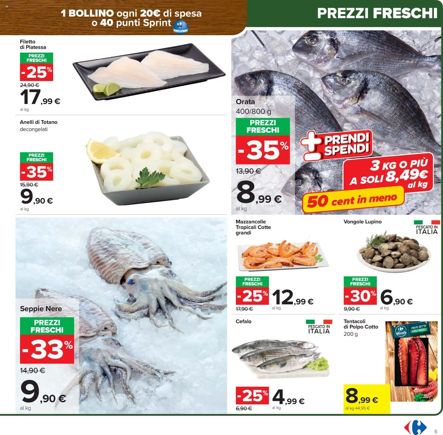 Volantino Carrefour del 02.03.2026 | Pagina: 5 | Prodotti: Vongole, Polpo, Mazzancolle, Totano