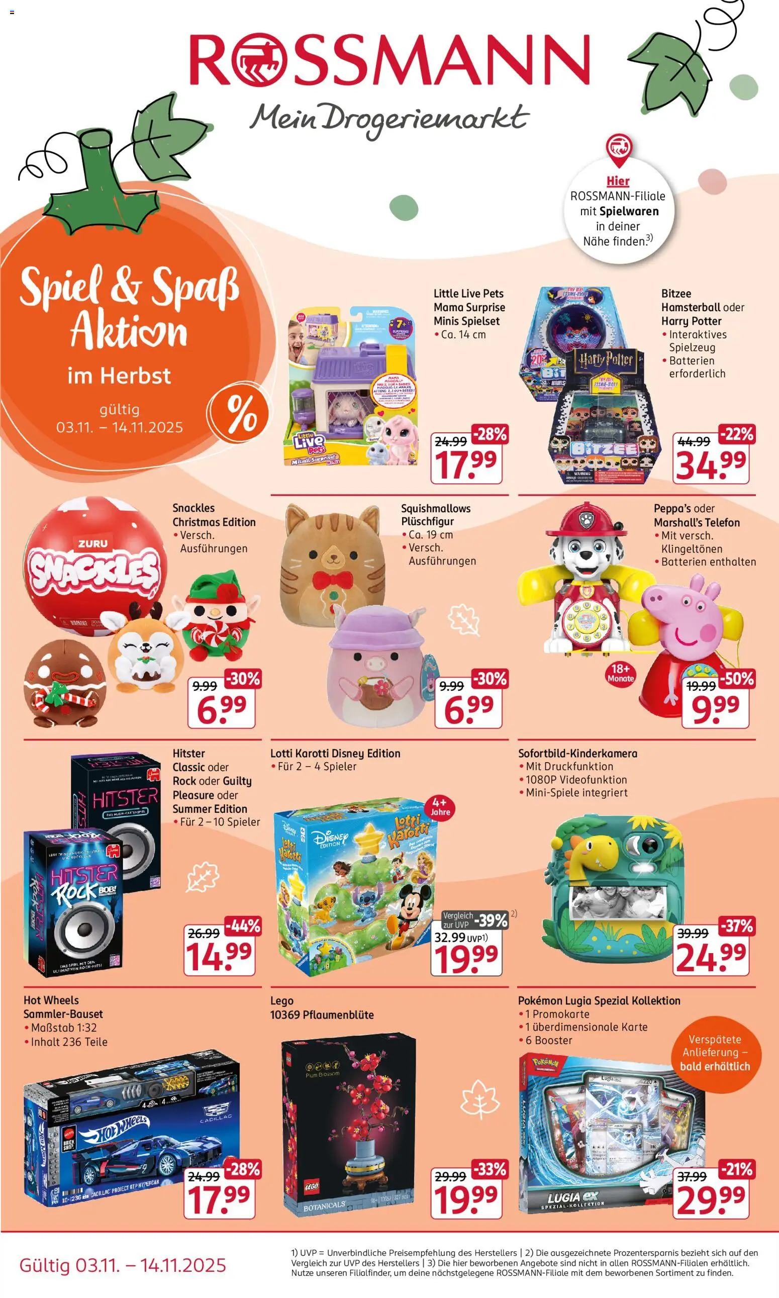 Rossmann Spiel & Spaß Aktion n im Herbst – gültig ab 03.11.2025 | Seite: 1 | Produkte: Spiel, Batterien, Rock, Telefon