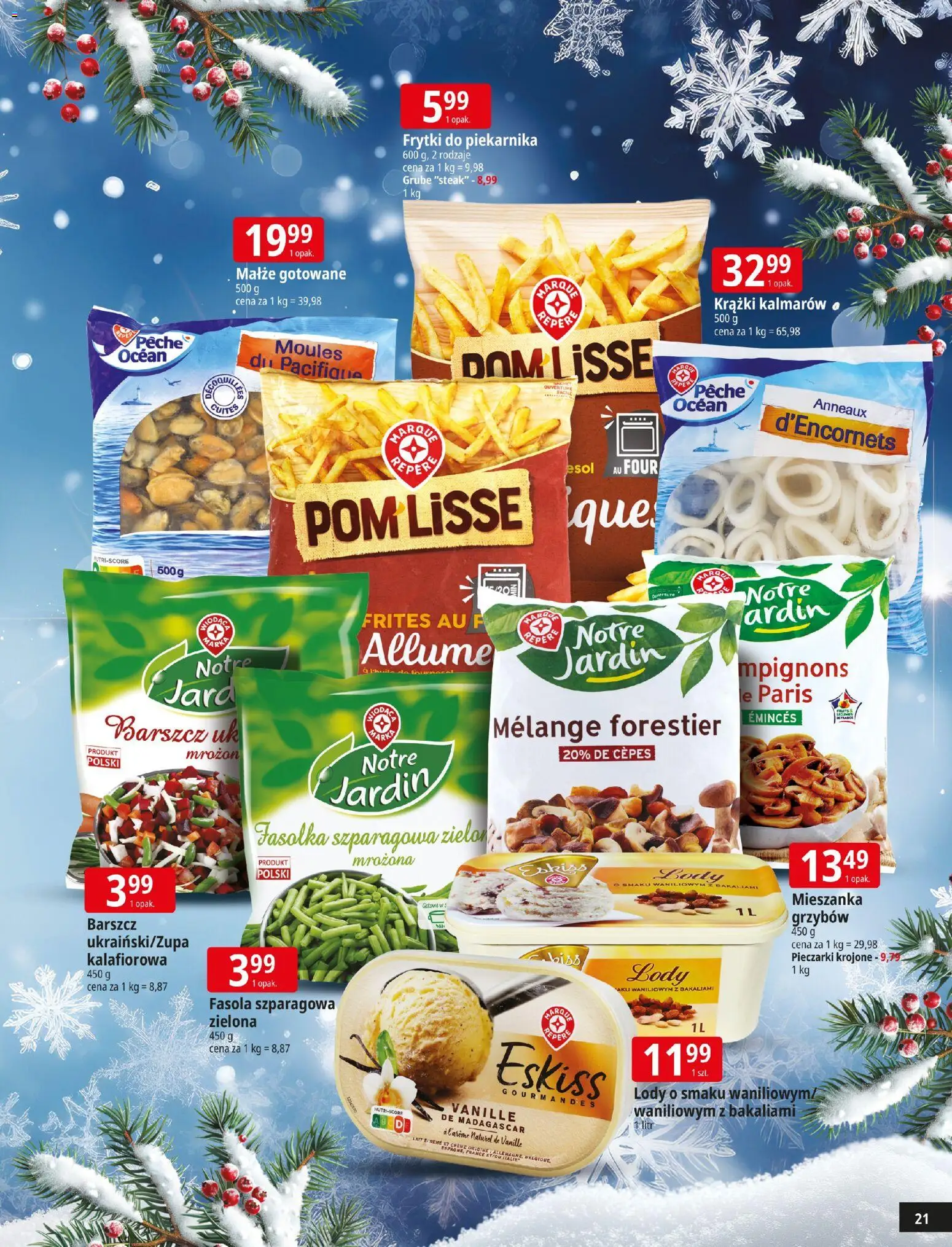 E.Leclerc Gazetka - Elbląg Święta od 09.12.2025 | Strona: 21 | Produkty: Barszcz, Fasolka szparagowa, Body, Frytki