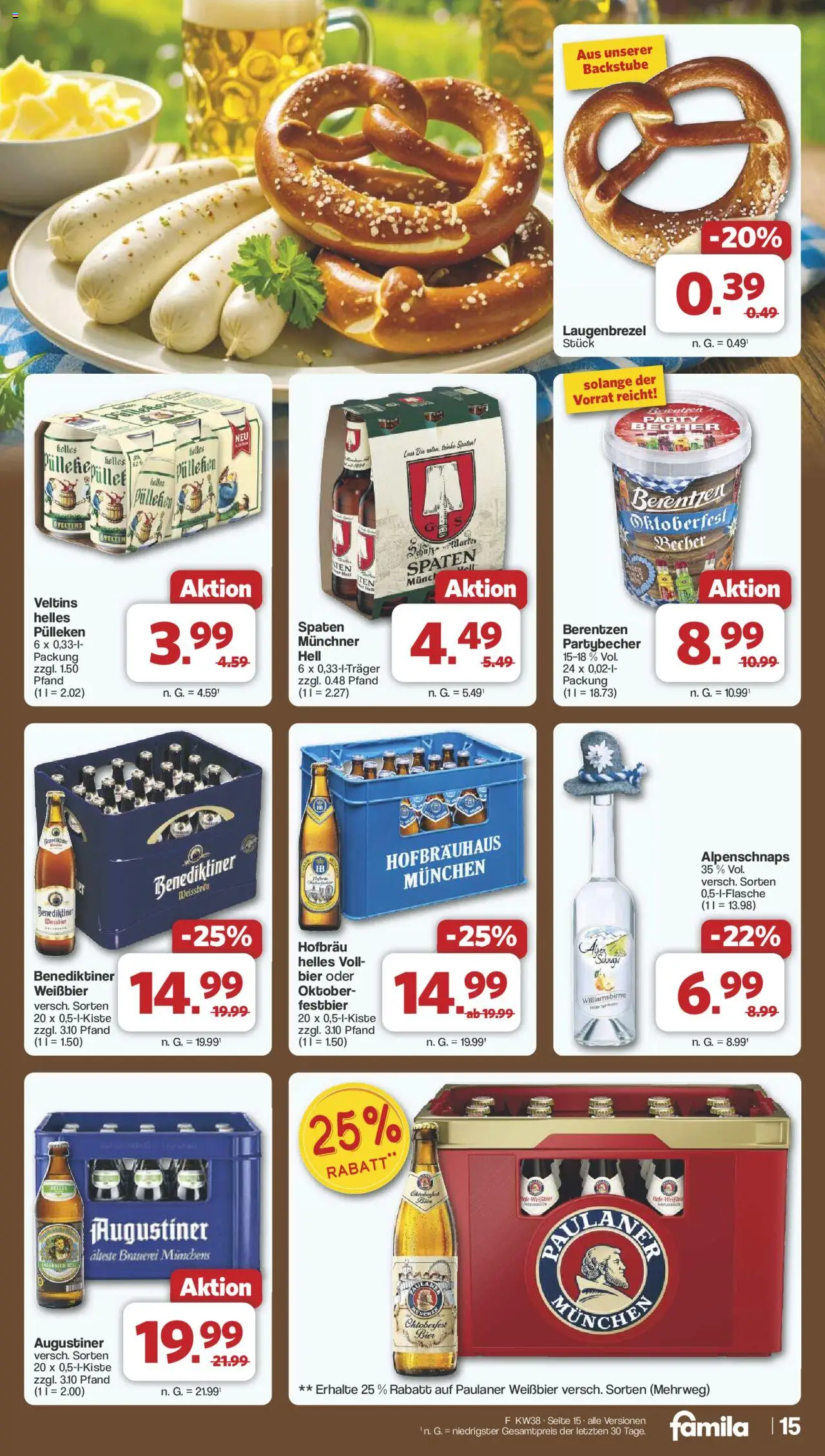 Famila Nordwest Prospekt 	 – gültig ab 15.09.2025 | Seite: 16 | Produkte: Bier, Weißbier, Paulaner, Berentzen