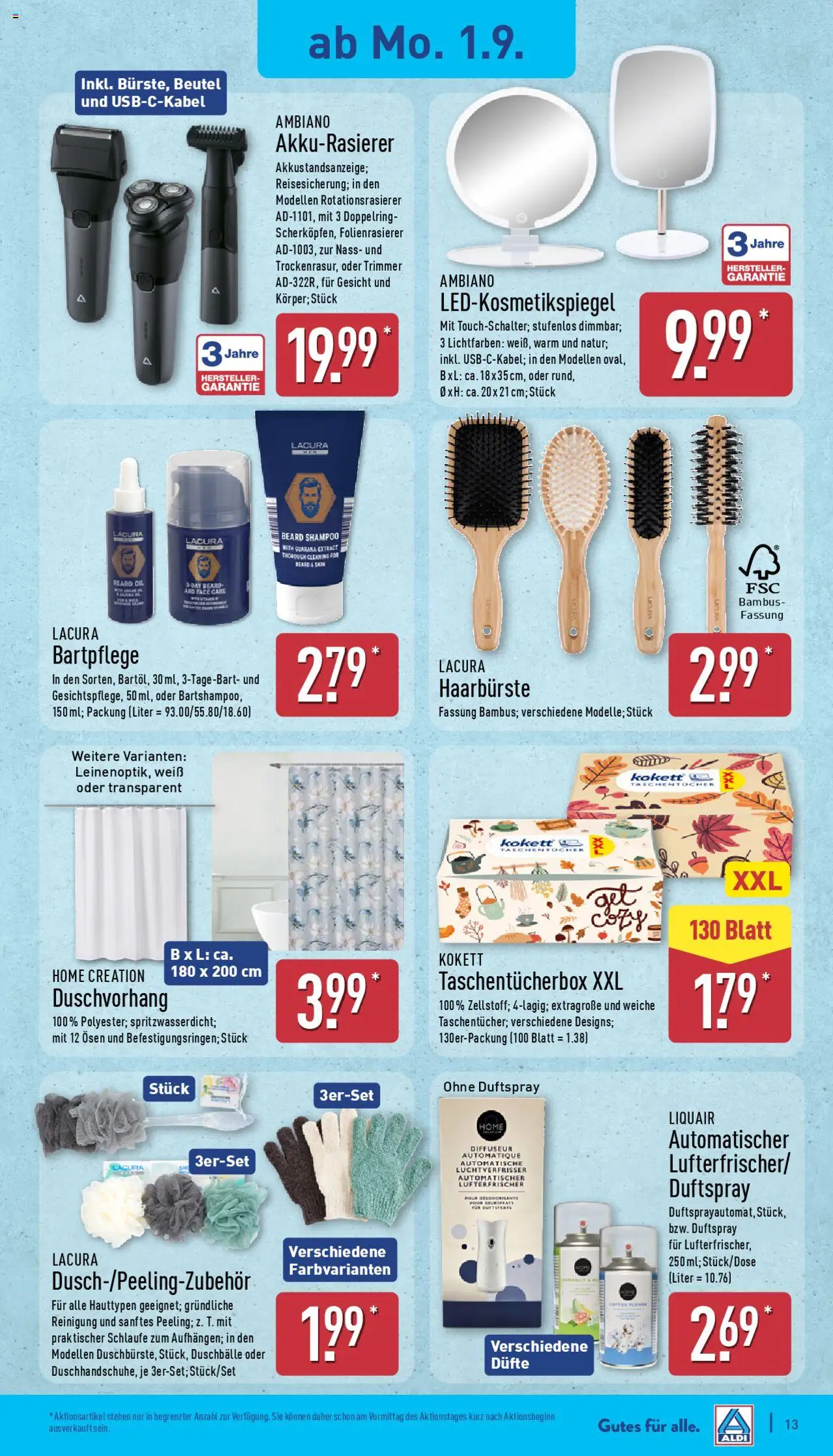 Aldi Prospekt 	 - gültig ab dem 01.09.2025 | Seite: 13 | Produkte: Shampoo, Bartpflege, Home creation