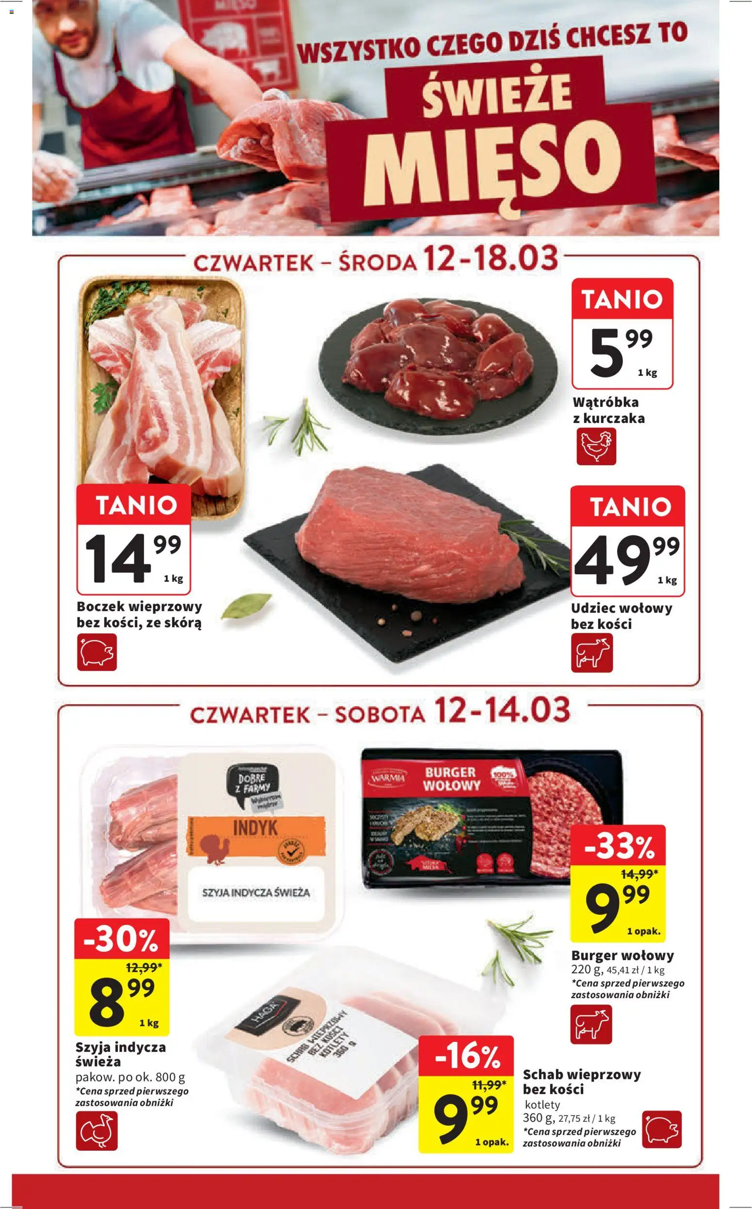 Intermarche gazetka od 12.03.2026 | Strona: 22 | Produkty: Burger wołowy, Schab, Mięso, Schab wieprzowy