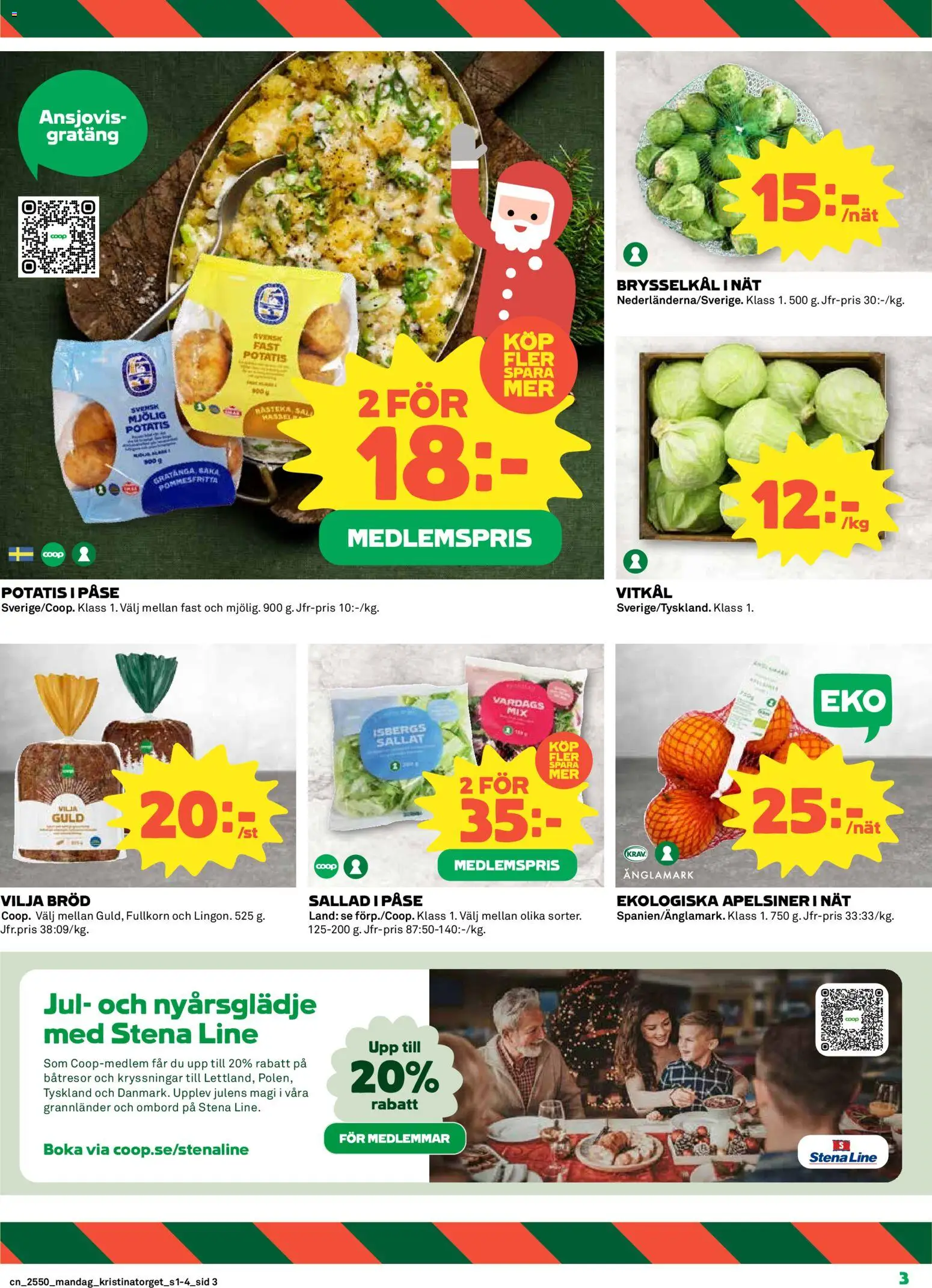 Coop reklamblad aktuell från 08.12.2025 | Sida: 3 | Produkter: Vitkål, Bröd, Apelsiner, Potatis