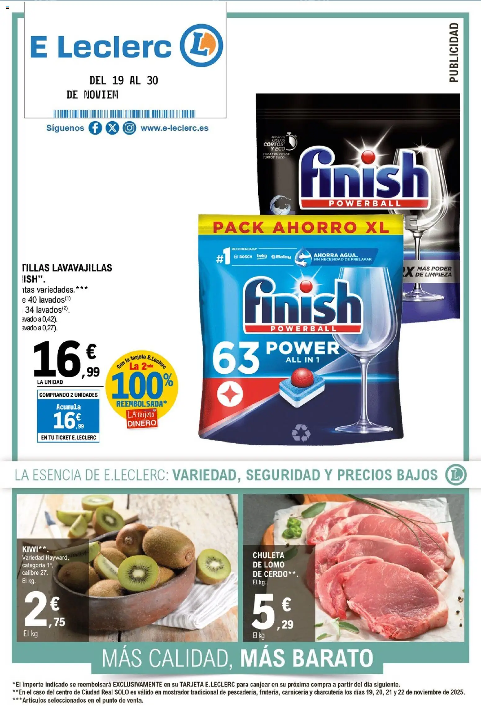 E.Leclerc folleto │ válido desde el 19.11.2025 | Página: 1 | Productos: Cerdo, Kiwi, Lavavajillas