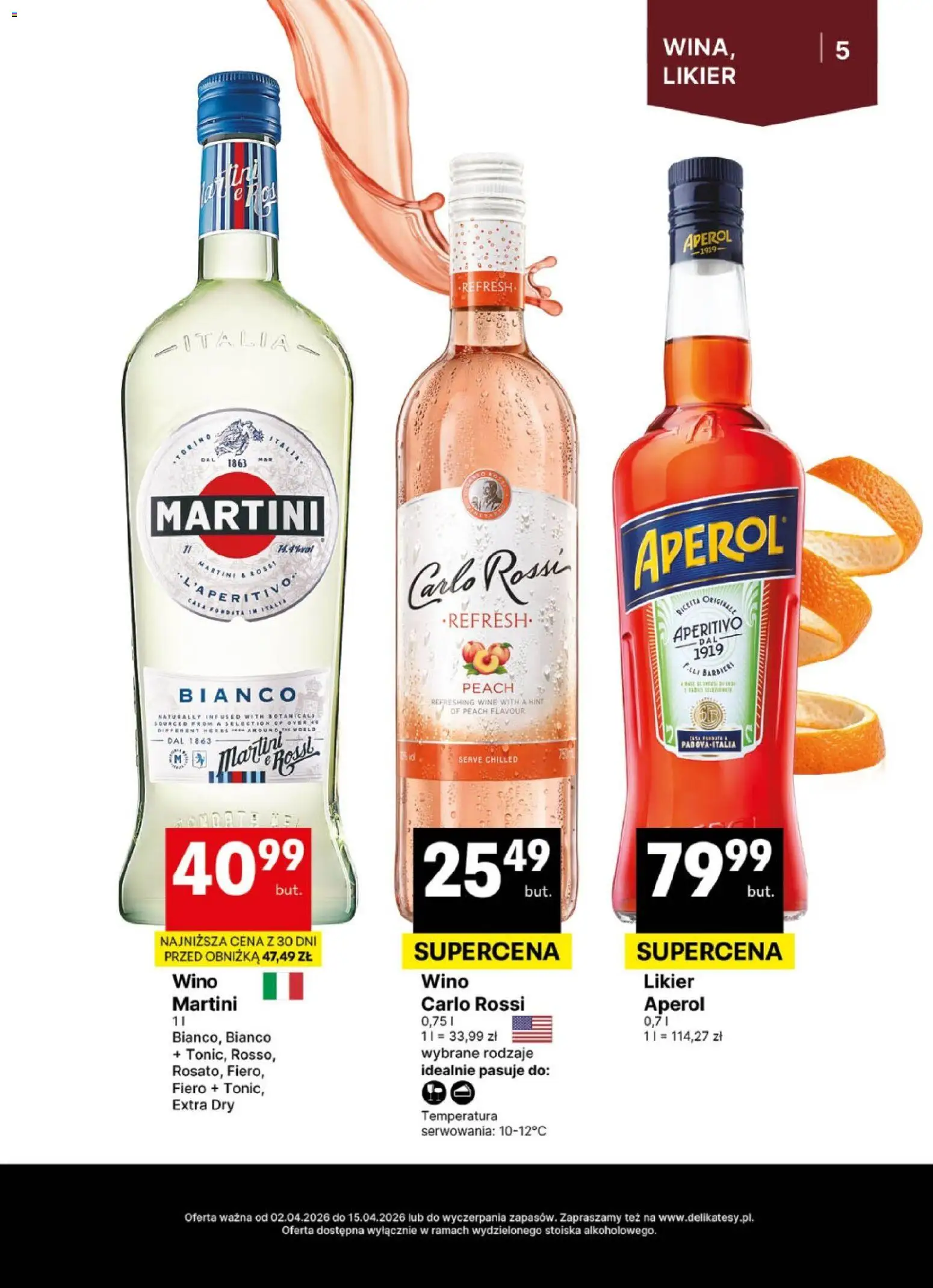 Delikatesy Centrum gazetka - DeliBarek od 02.04.2026 | Strona: 5 | Produkty: Martini, Wino, Aperol, Carlo Rossi