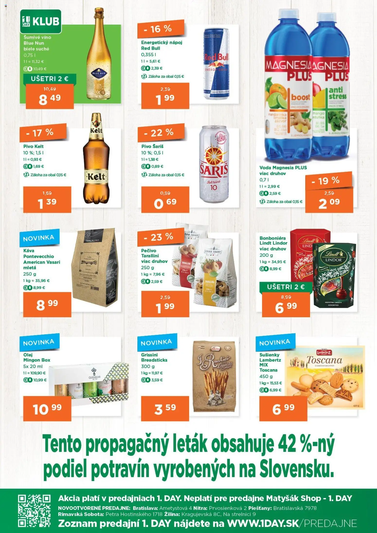 Nové 1day akcie – leták je platný od 09.04.2026 | Strana: 3 | Produkty: Káva, Víno, Magnesia, Voda