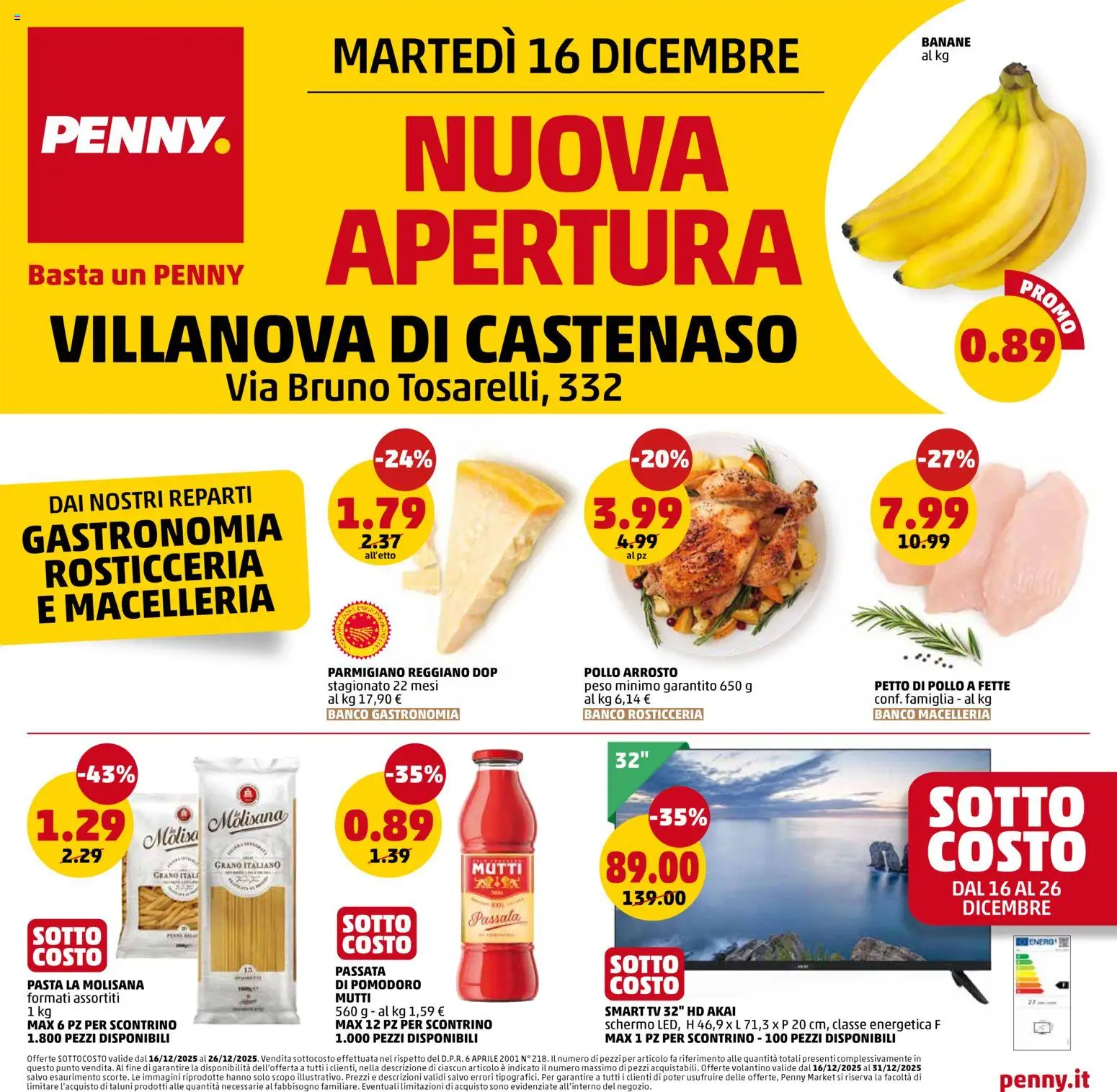 Volantino PENNY del 16.12.2025 | Pagina: 1 | Prodotti: Schermo, Banane, smart TV, TV