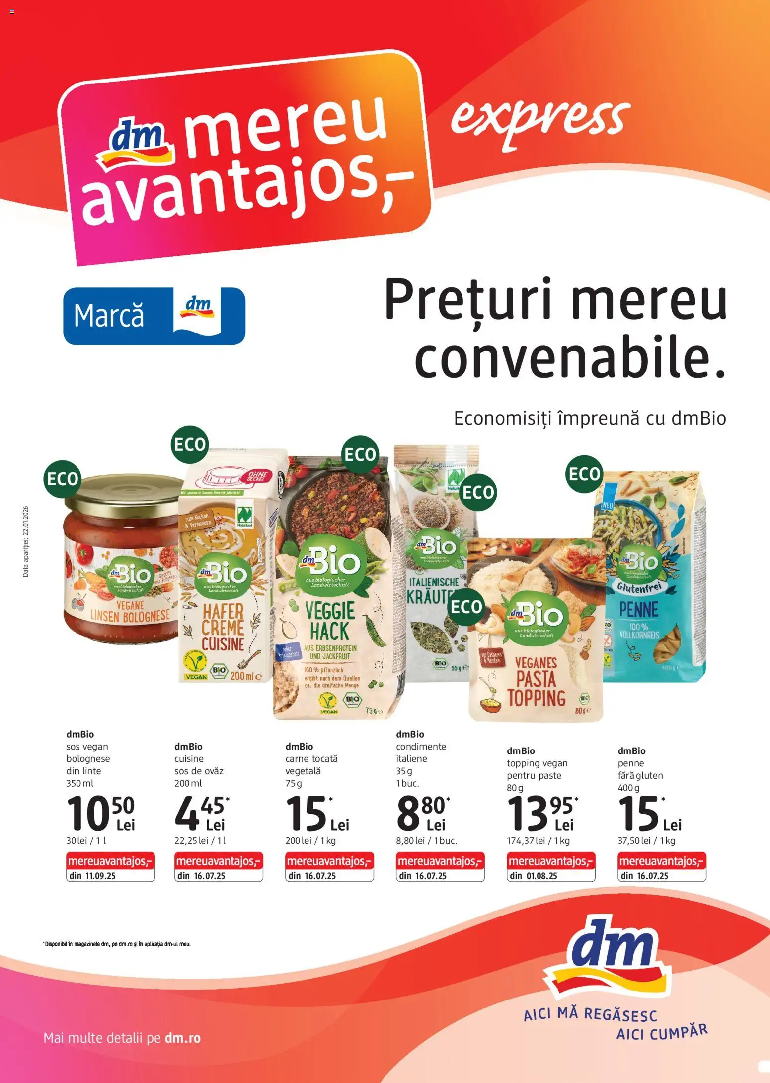Noul catalog DM drogeriemarkt – valabil de la 22.01.2026 | Pagină: 1 | Produse: Carne tocată, Paste, Condimente, Sos