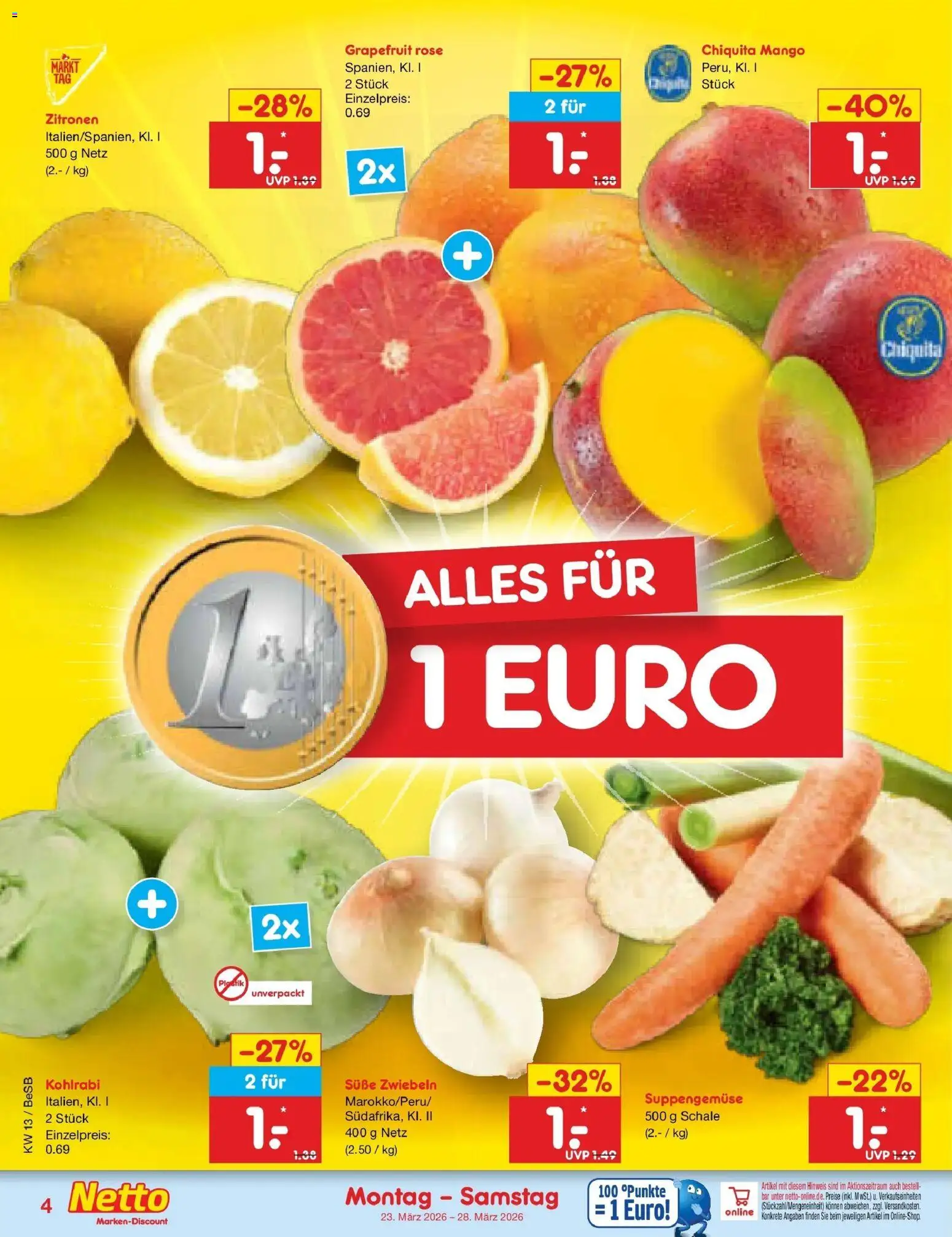 Netto Marken-Discount Prospekt Kremmen	 – gültig ab 23.03.2026 | Seite: 4 | Produkte: Kohlrabi, Grapefruit, Zwiebeln, Mango