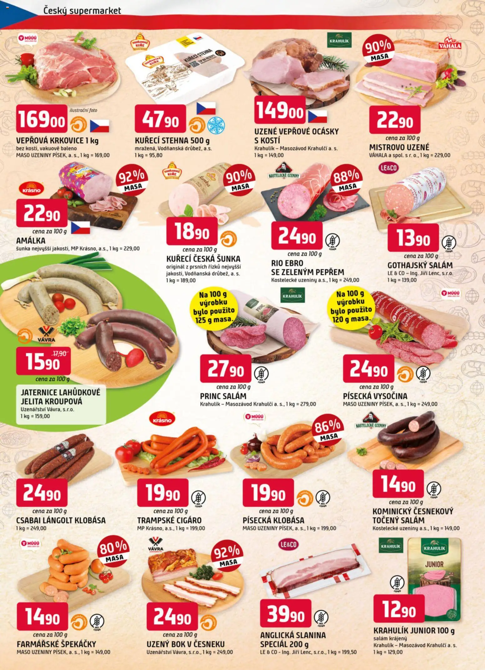 Trefa leták od 29.10.2025 | Strana: 2 | Produkty: Uzené maso, Klobása, Anglická slanina, Gothajský salám