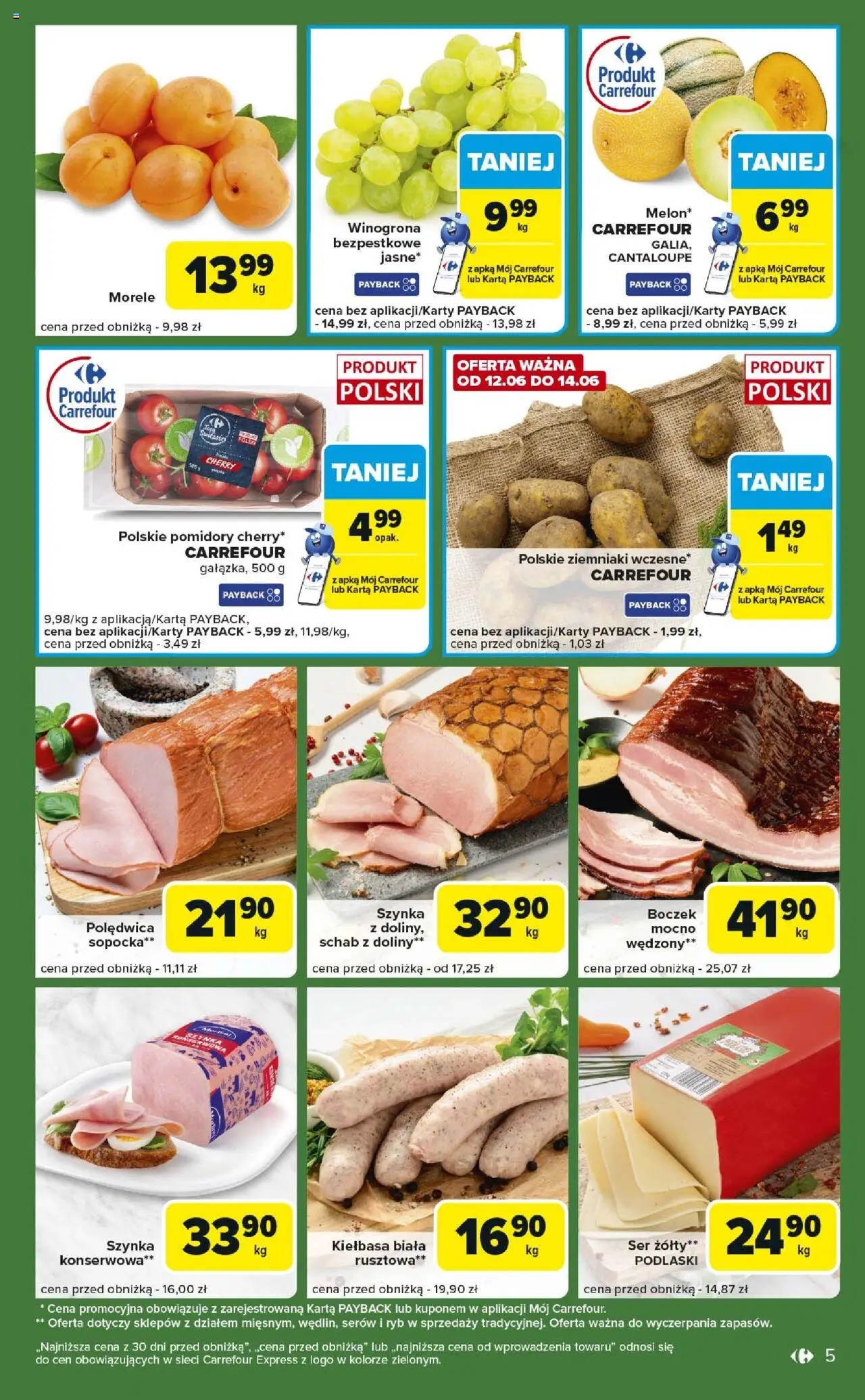 Carrefour Gazetka - Express II od 10.06.2025 | Strona: 5 | Produkty: Winogrona bezpestkowe, Boczek, Ser, Pomidory