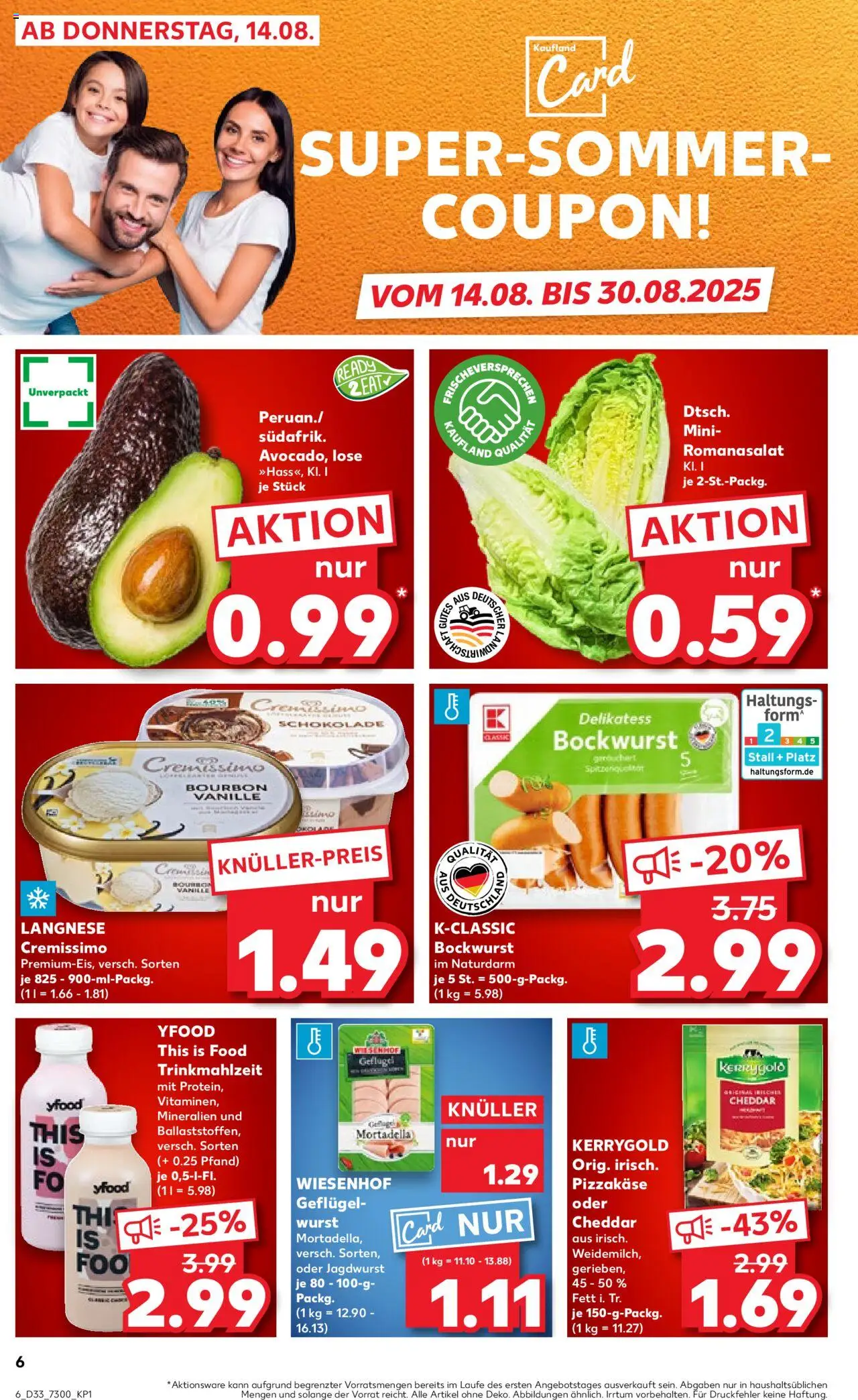 Kaufland Prospekt 	 - gültig ab dem 14.08.2025 | Seite: 6 | Produkte: Bockwurst, Cremissimo, Schokolade, YFood