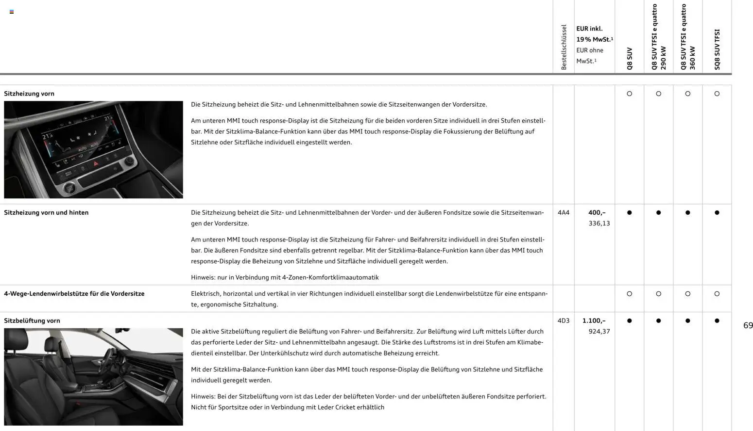 Audi Q8 – gültig ab 06.11.2025 | Seite: 69