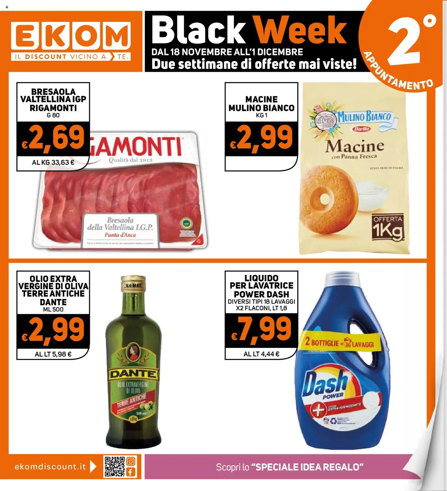 Volantino Ekom del 18.11.2025 | Pagina: 1 | Prodotti: Bresaola, Panna, Olio, Lavatrice