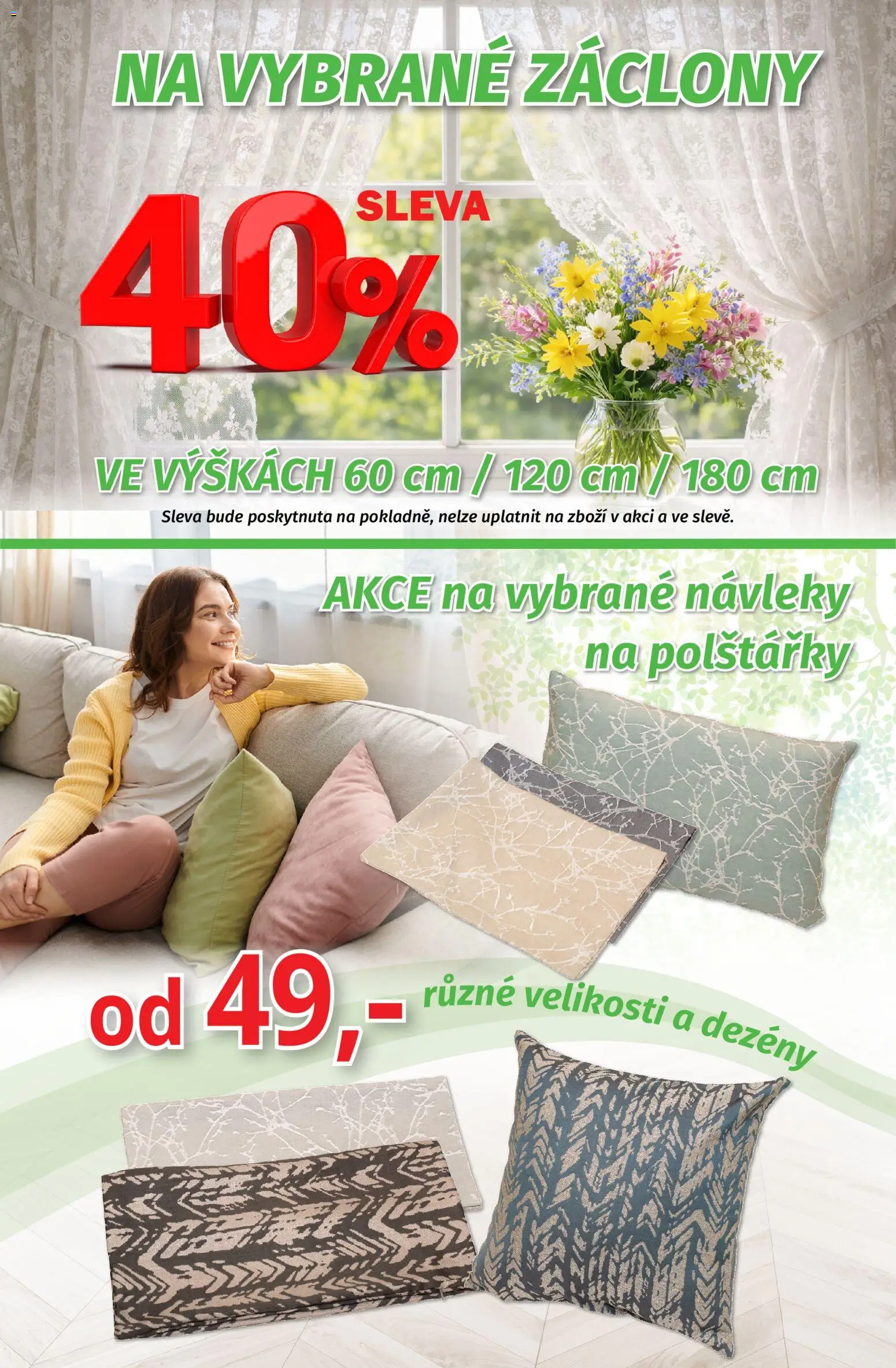 Prior - Akční Nabídka Látek A Bytového Textilu od 10.03.2026 | Strana: 2 | Produkty: Polštářky, Záclony