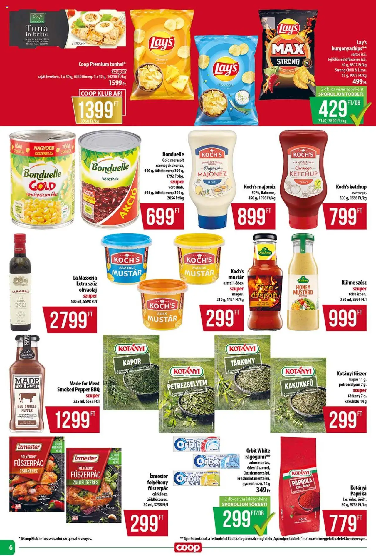 COOP akciós ujság - amely érvényes a következő dátumtól: 14.08.2025 | Oldal: 6 | Termékek: Rágógumi, Fűszerpác, Kakukkfű, Olívaolaj