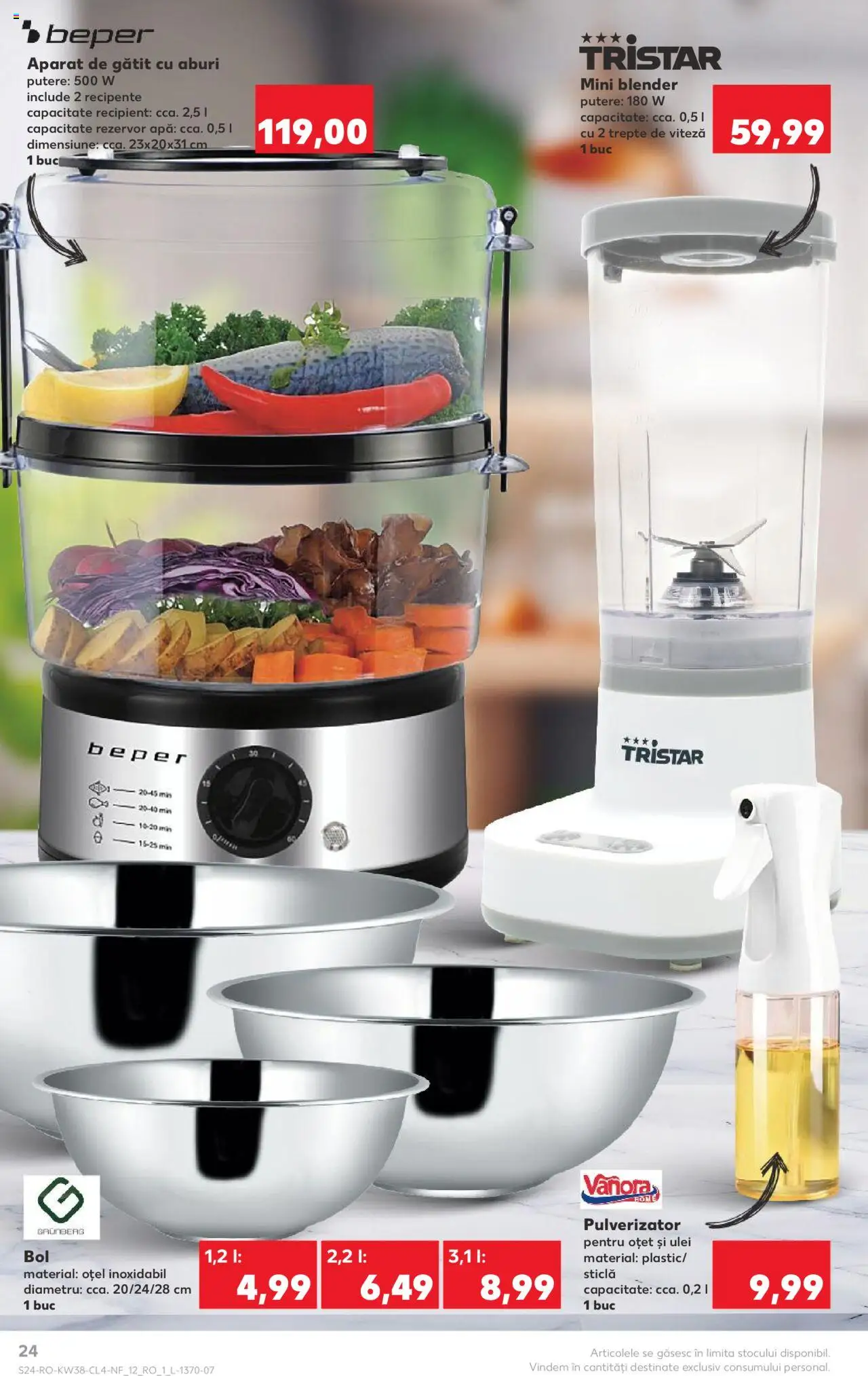 Noul catalog Kaufland – valabil de la 17.09.2025 | Pagină: 24 | Produse: Blender, Bol, Ulei, Apă