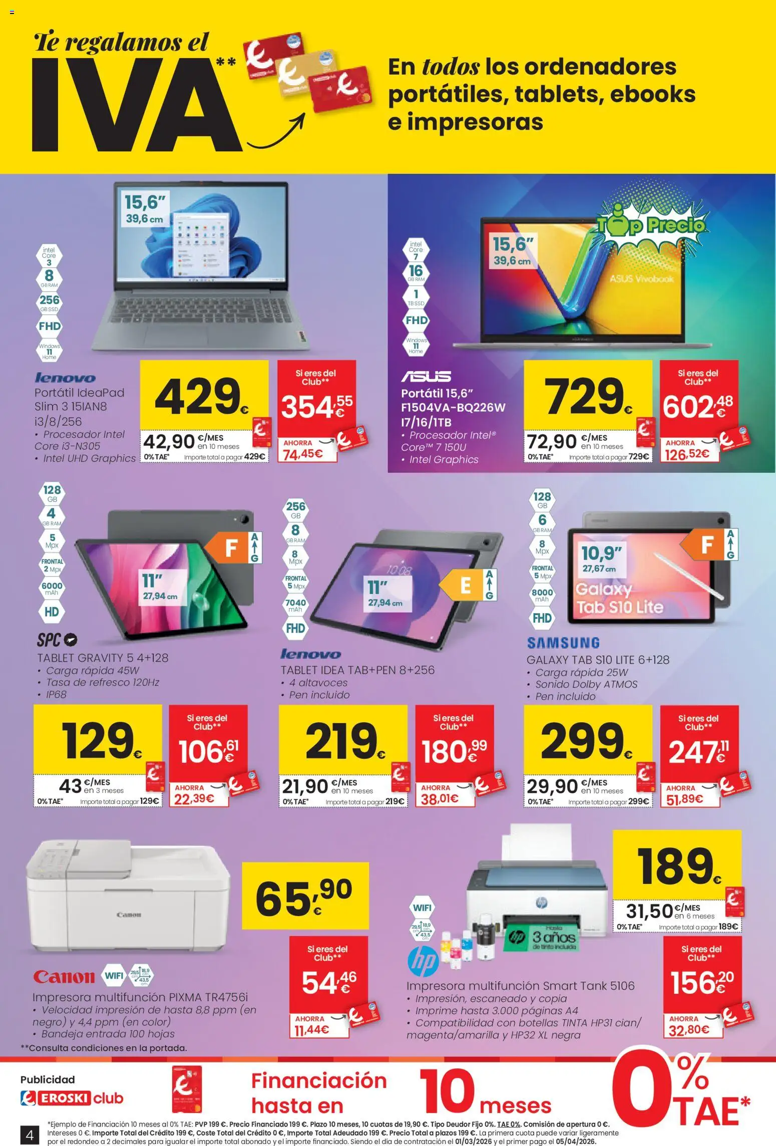 Eroski Oh Qué tecno │ válido desde el 26.02.2026 | Página: 4 | Productos: Té, Altavoces, Tablet, Bandeja