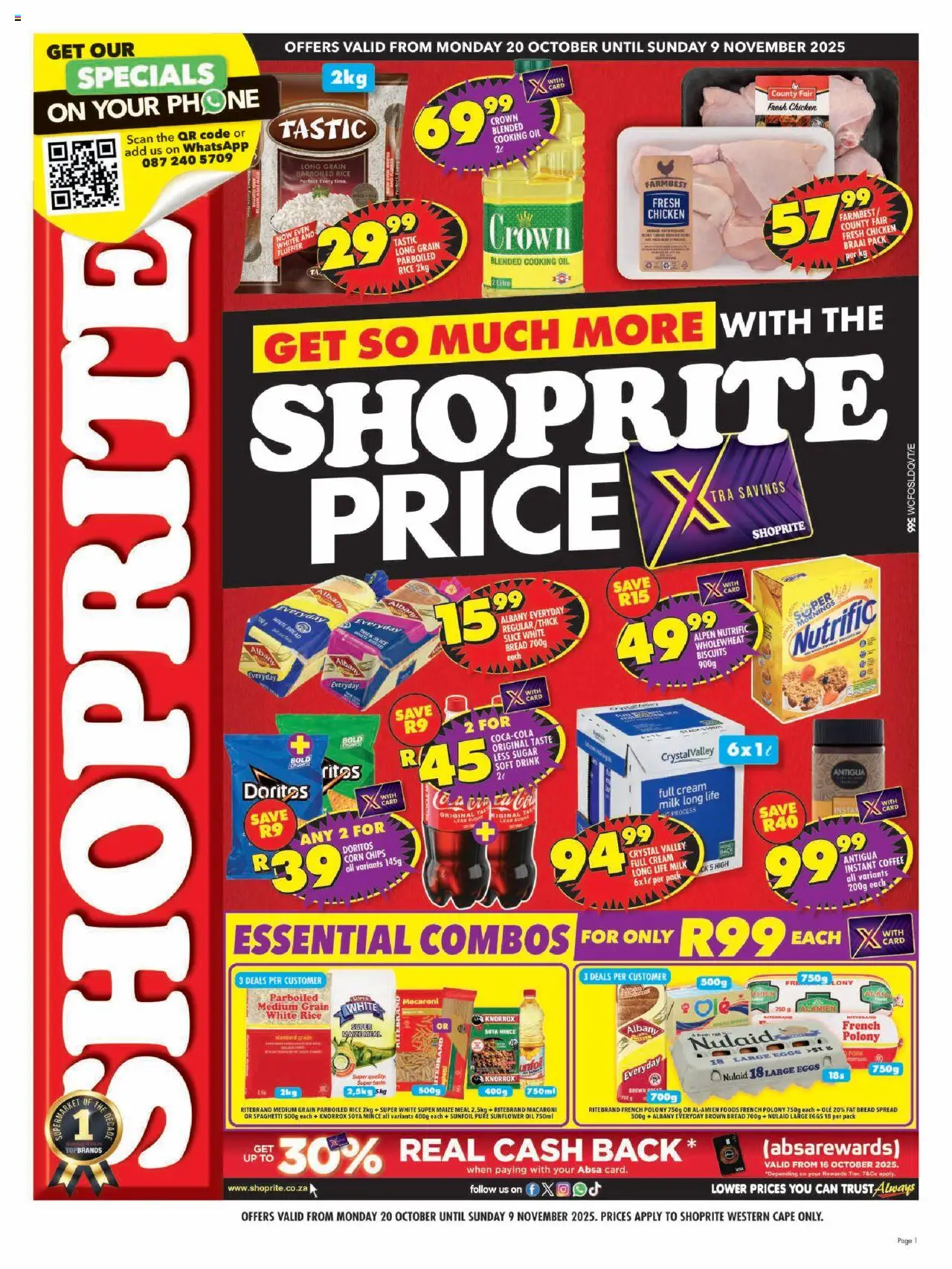 New Shoprite catalogue – valid from 20.10.2025 | Page: 1 | Products: Chicken, Pork, Rice, Estuche organizador de viaje