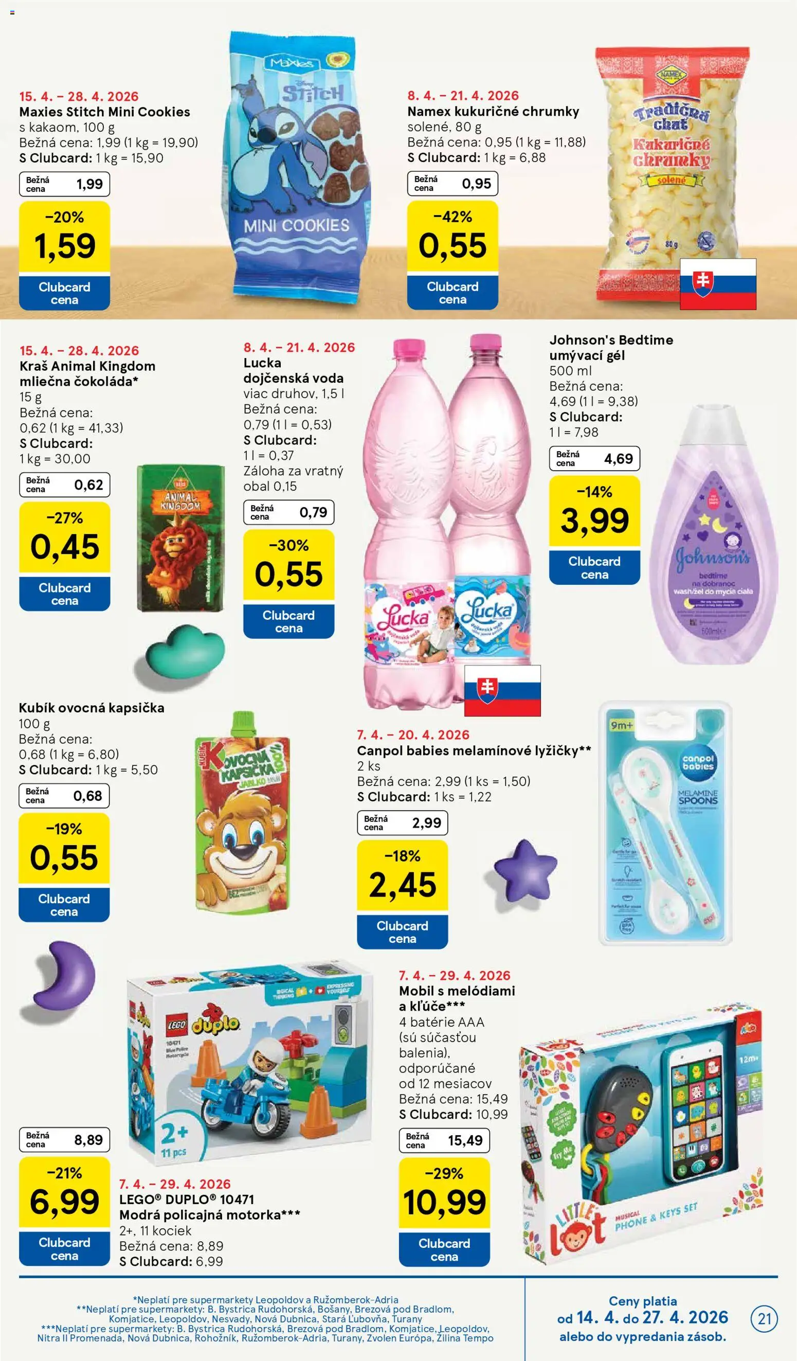 Nové Tesco akcie – leták je platný od 15.04.2026 | Strana: 21 | Produkty: Police, Mobil, LEGO, Lucka