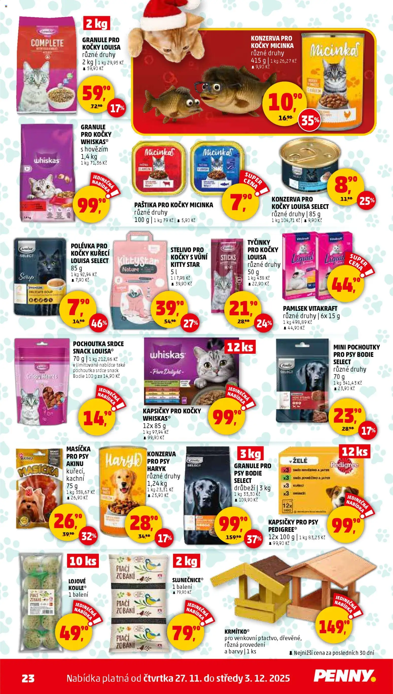Penny Market leták - Čtvrtečník od 27.11.2025 | Strana: 23 | Produkty: Granule, Tyčinky, Granule pro kočky, Barvy