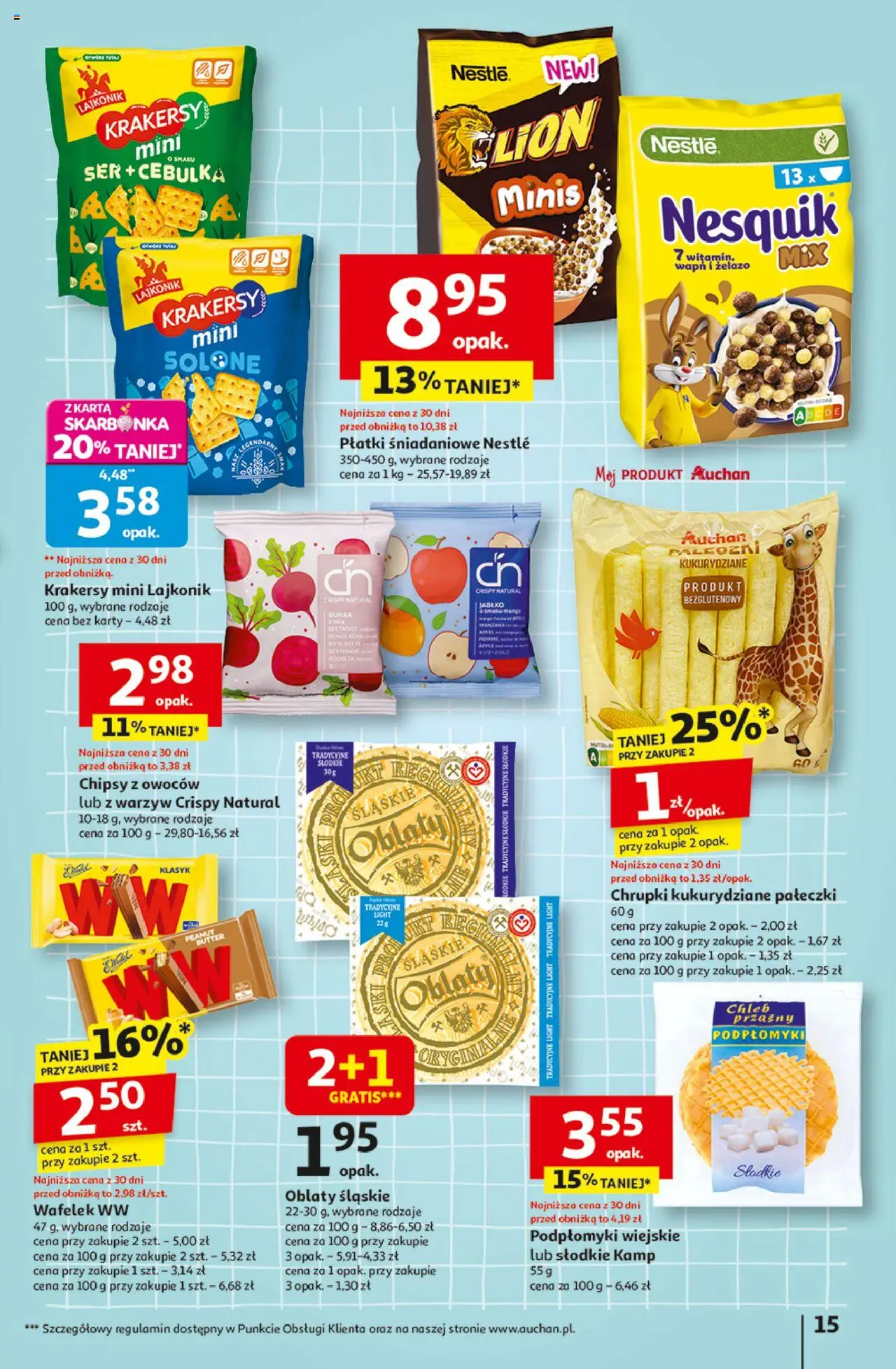 Auchan Gazetka - Odlotowe ceny na start szkoły Hipermarket od 28.08.2025 | Strona: 15 | Produkty: Chrupki, Płatki śniadaniowe, Chleb, Płatki