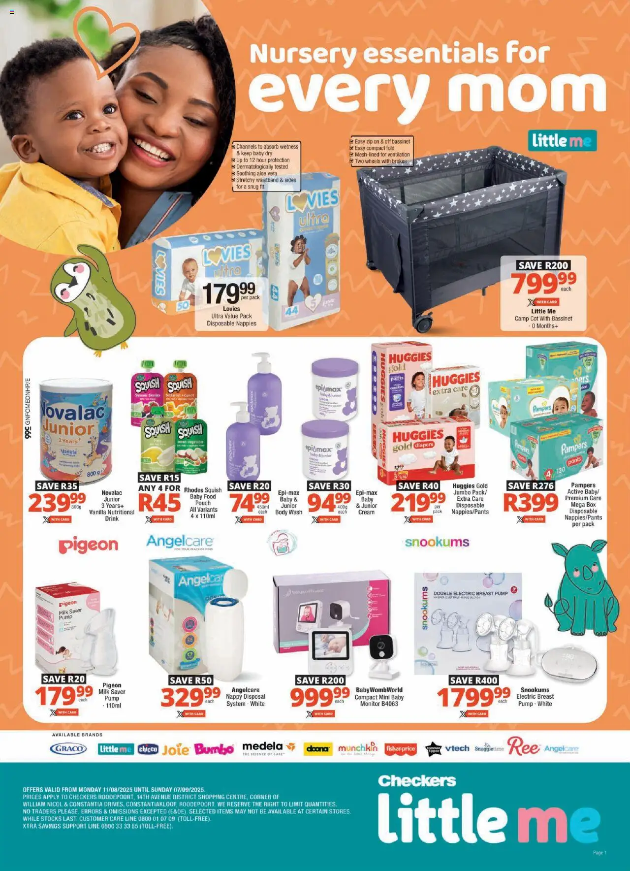 Checkers Gauteng - Little Me August Promotion │ valid from 11.08.2025 | Page: 1 | Products: Monitor, Cream, Body wash, Nappies