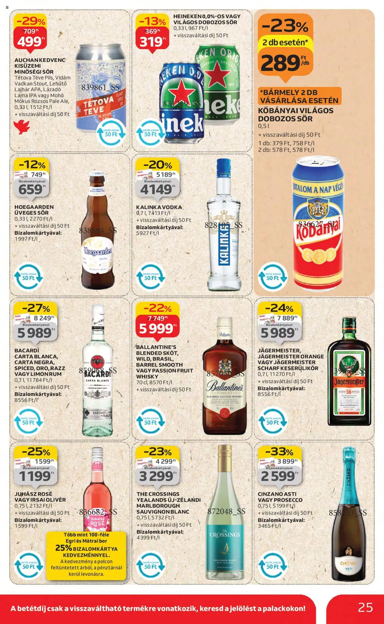 Auchan akciós ujság - amely érvényes a következő dátumtól: 21.08.2025 | Oldal: 25 | Termékek: Jägermeister, Bacardi, Juhász rosé, Whisky