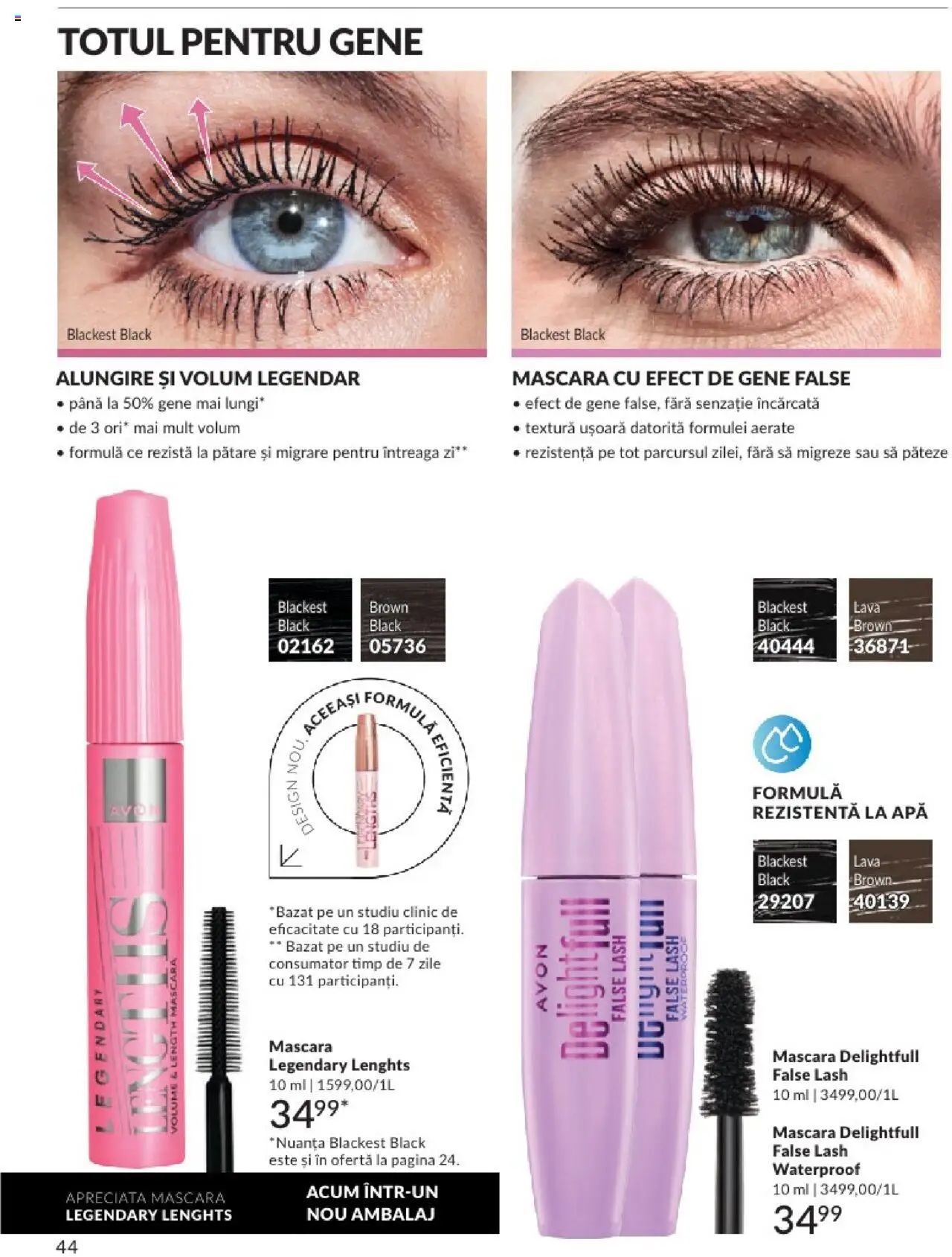 Catalog Avon - 08 2025 – valabil de la 01.08.2025 | Pagină: 44 | Produse: Mascara, Gene false, Apă