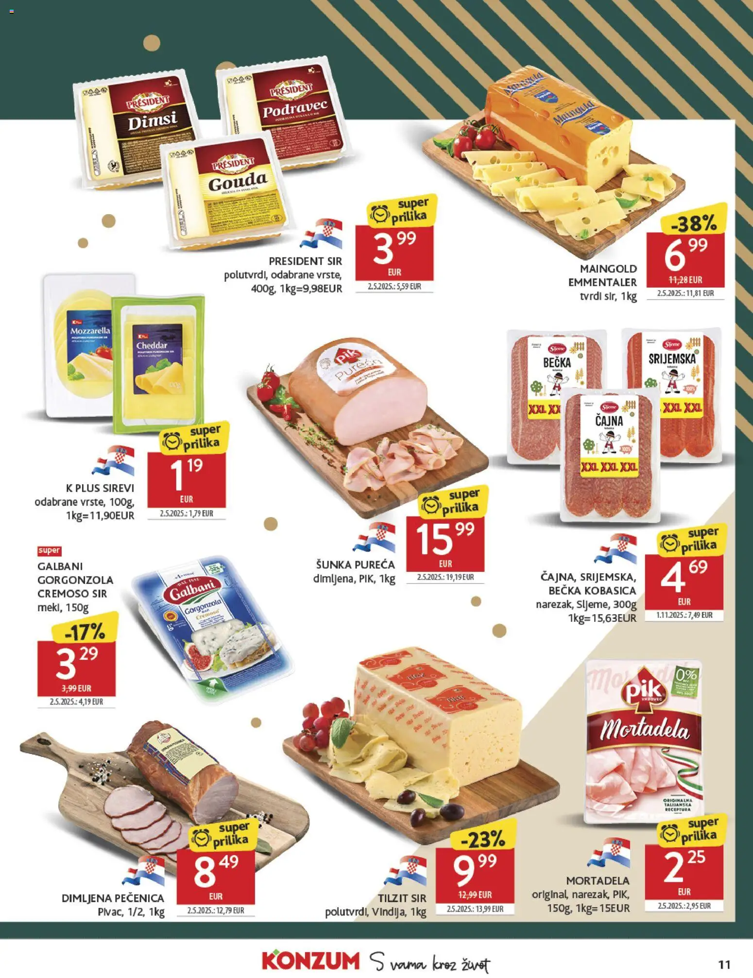 Konzum HR akciós ujság - amely érvényes a következő dátumtól: 17.12.2025 | Oldal: 11 | Termékek: Mozzarella, Gouda, Cheddar