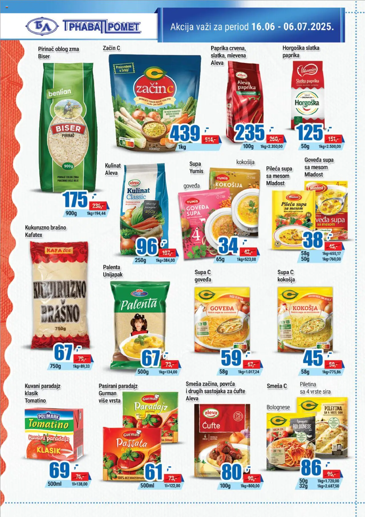 Trnava Promet katalog - važi od 16.06.2025 | Strana: 10 | Proizvode: Palenta, Pasirani paradajz, Paprika, Paradajz