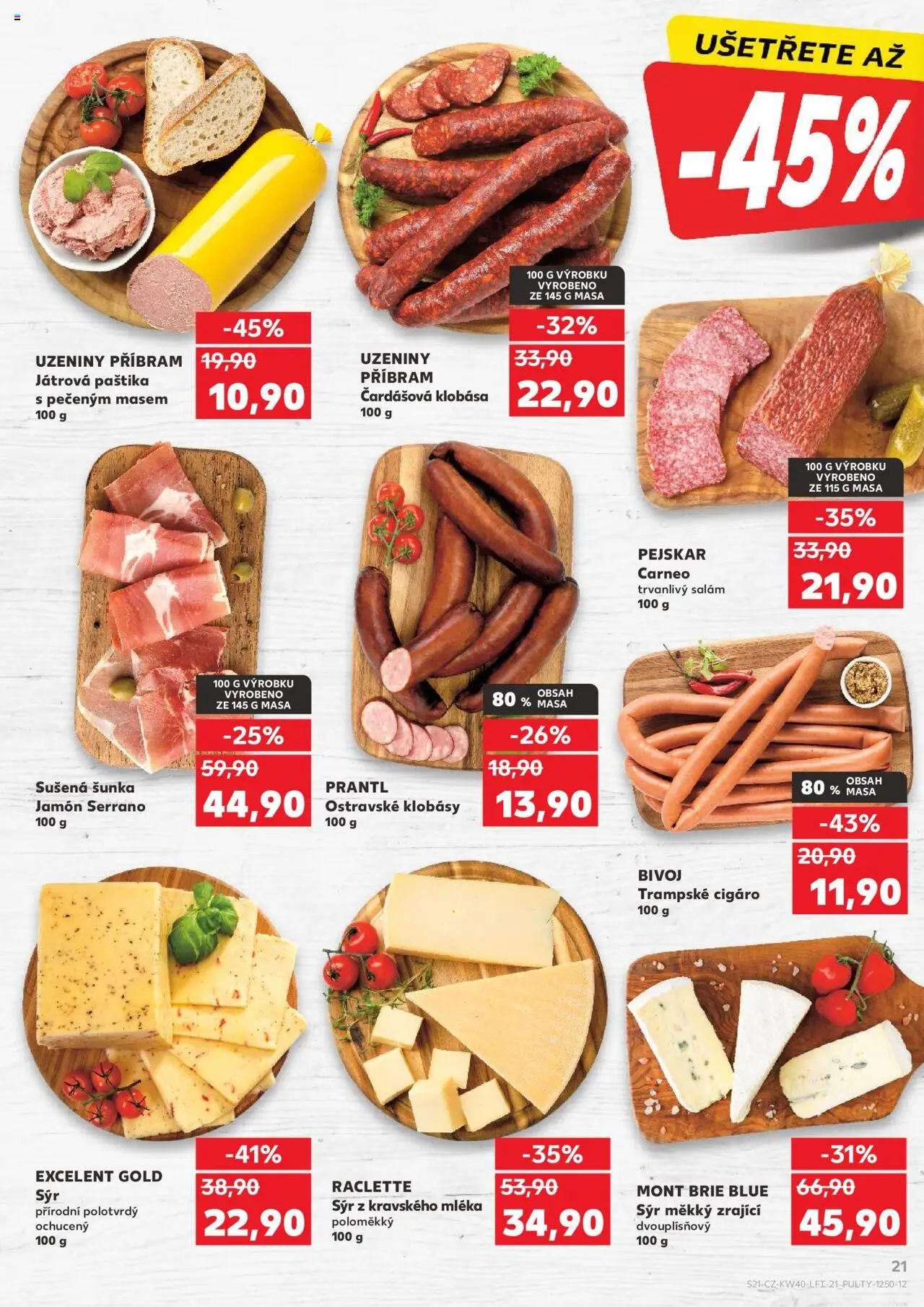 Kaufland leták od 01.10.2025 | Strana: 21 | Produkty: Sýr, Klobása, Sušená šunka, Jamon