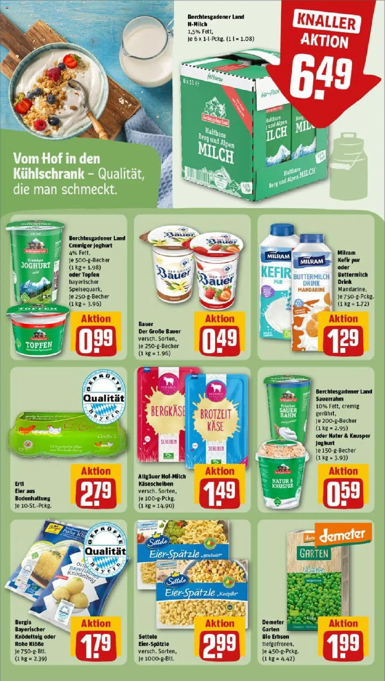 Rewe prospekt Unterföhring	 - gültig ab dem 24.08.2025 | Seite: 19 | Produkte: Kefir, Käse, Milram, Erbsen