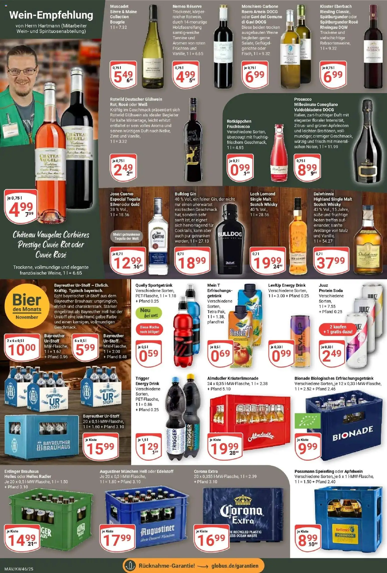 Globus prospekt Mannheim	 – gültig ab 10.11.2025 | Seite: 15 | Produkte: Bayreuther hell, Duft, Bionade, Rotkäppchen