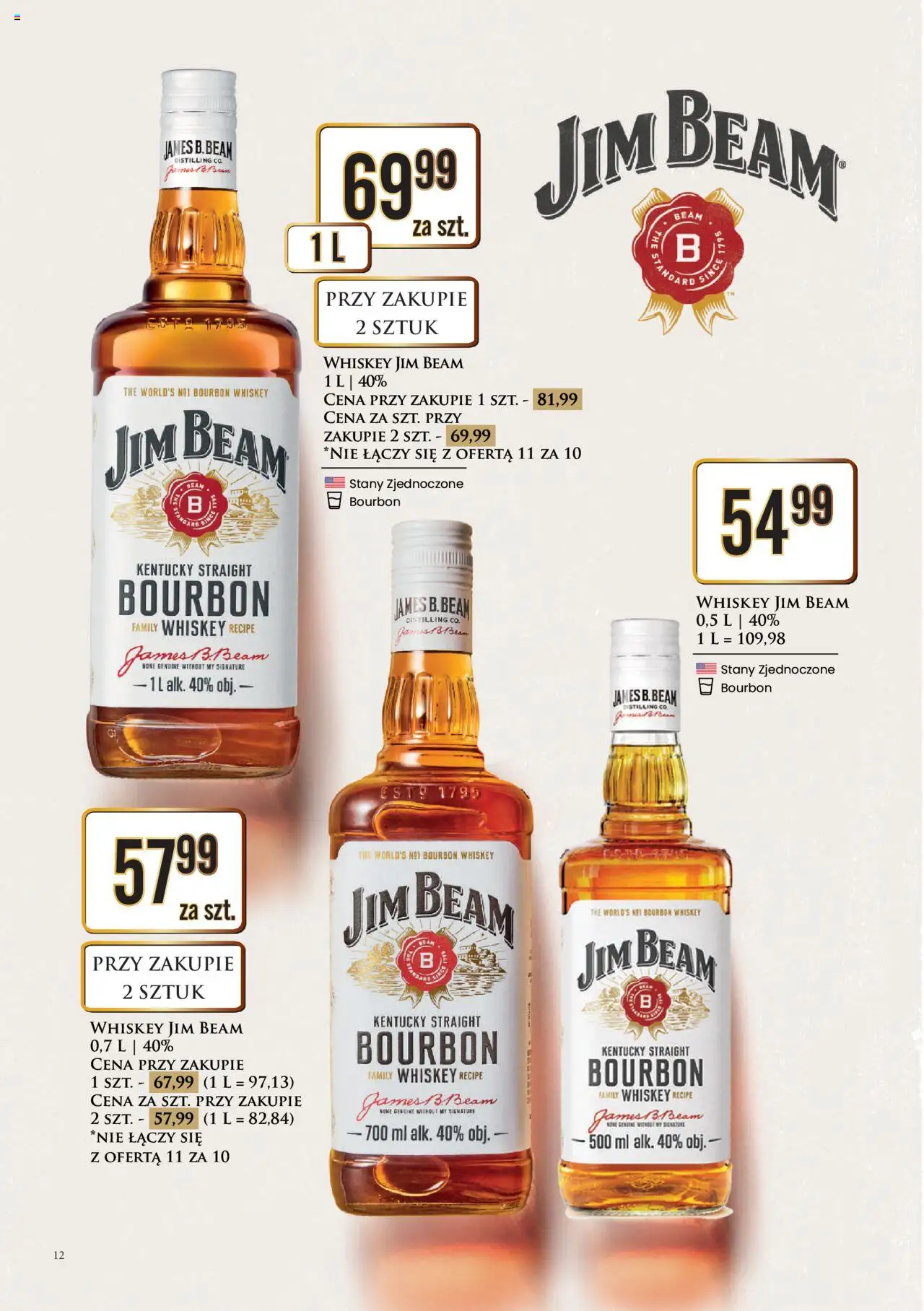 Dino Gazetka alkoholowa od 11.08.2025 | Strona: 12 | Produkty: Bourbon, Jim Beam