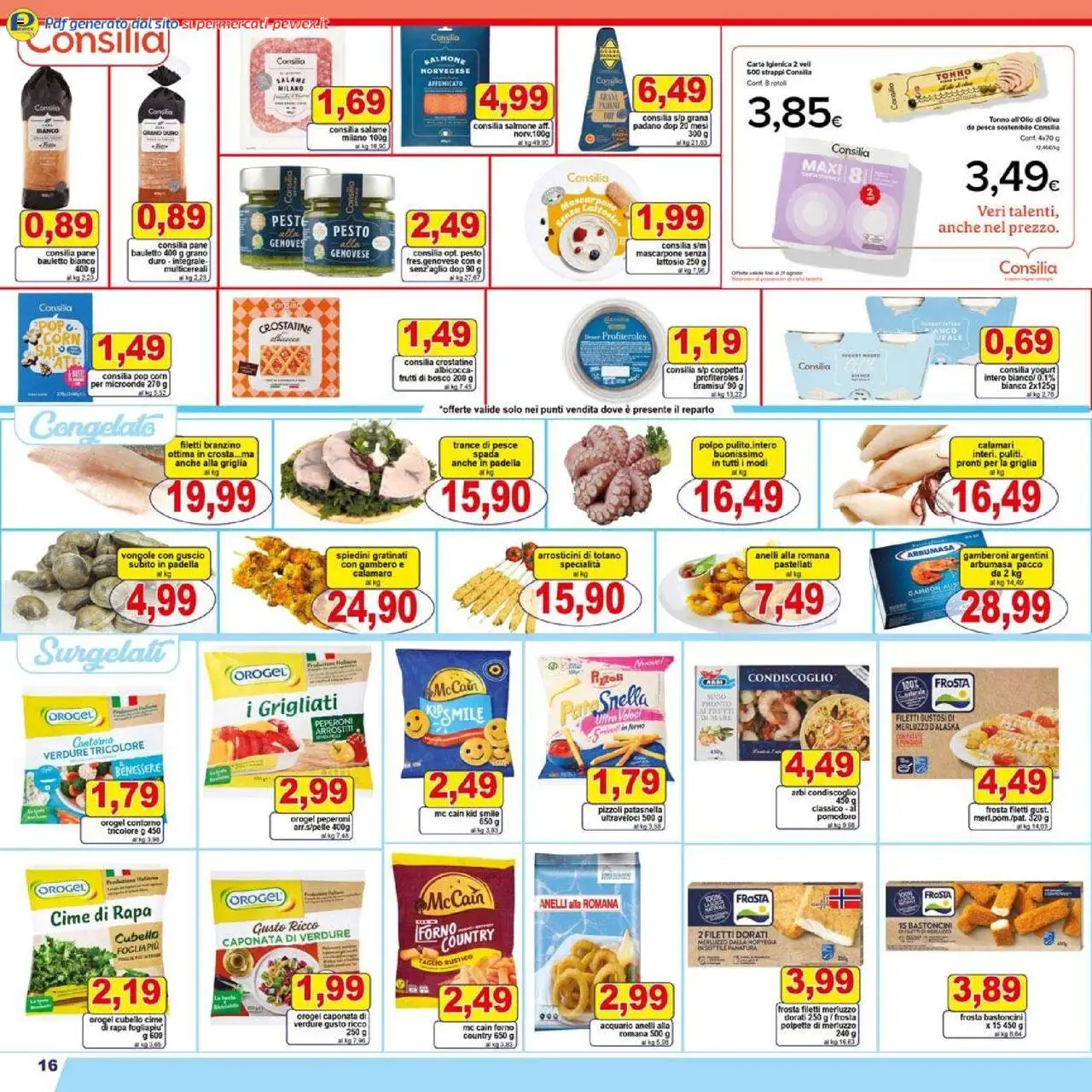 Volantino Pewex del 06.08.2025 | Pagina: 16 | Prodotti: Branzino, Pomodoro, Tonno, Arrosticini
