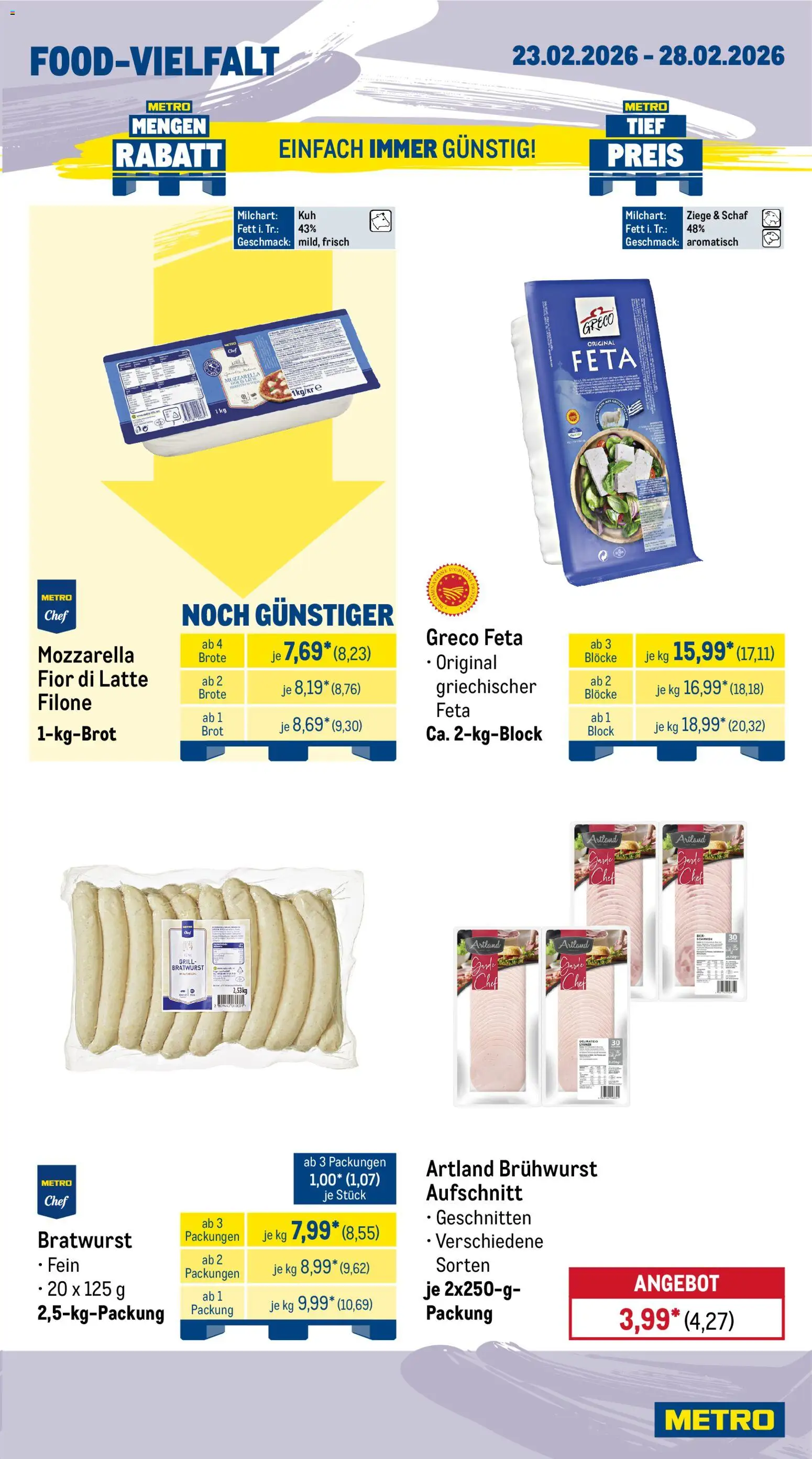 Metro Wochen-Angebote Gastro – gültig ab 23.02.2026 | Seite: 11 | Produkte: Feta, Mozzarella, Bratwurst, Brot
